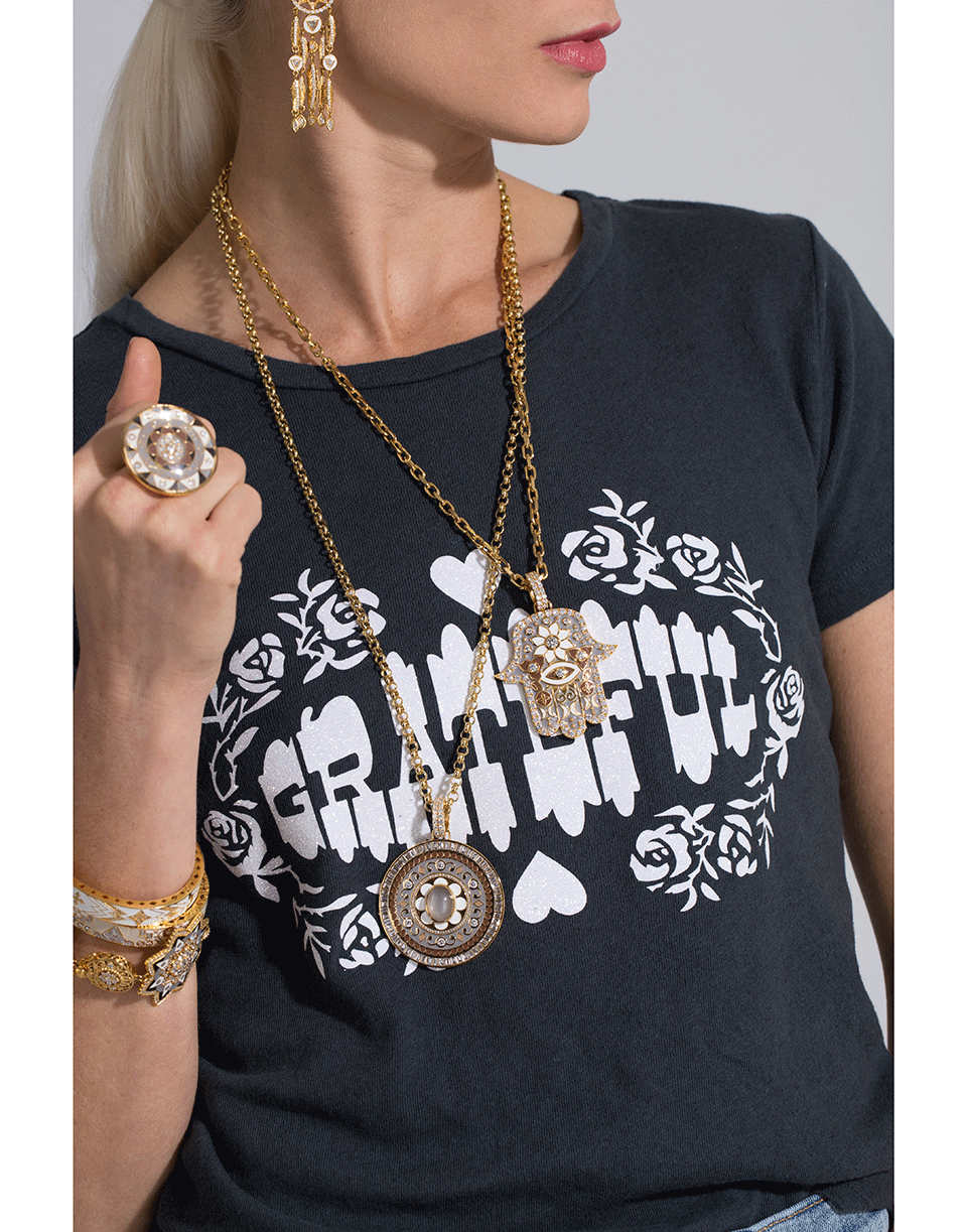 BUDDHA MAMA-Grey Moonstone And Diamond Enamel Pendant-YELLOW GOLD