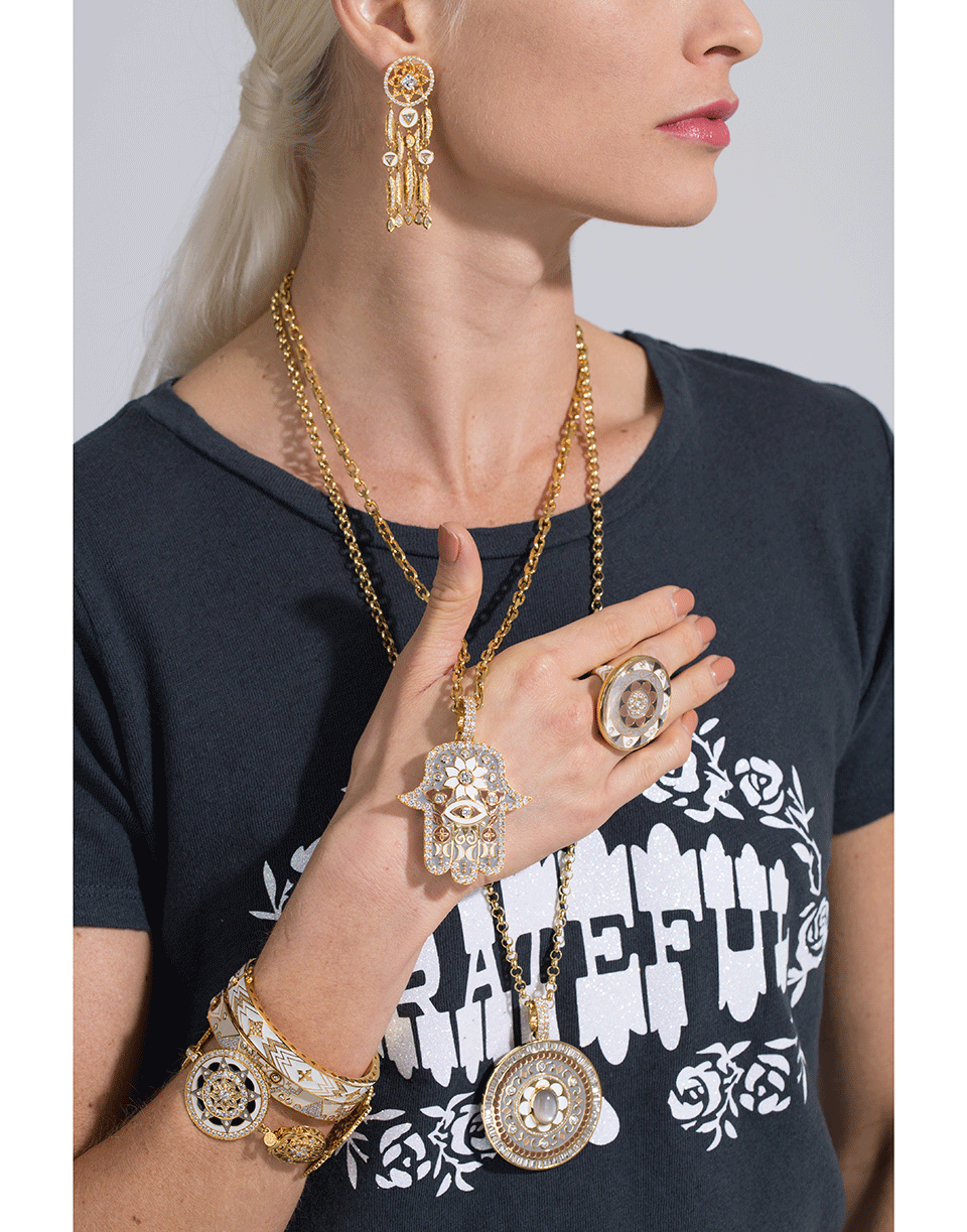 BUDDHA MAMA-Grey Moonstone And Diamond Enamel Pendant-YELLOW GOLD
