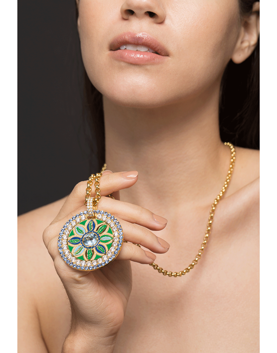 BUDDHA MAMA-Hand Carved Aquamarine Buddha Pendant-YELLOW GOLD
