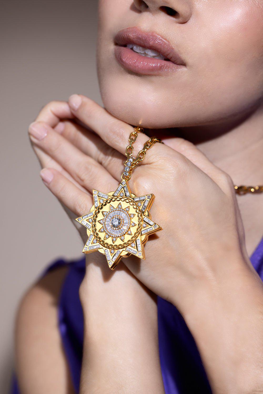 BUDDHA MAMA-Large Sundial Locket-YELLOW GOLD