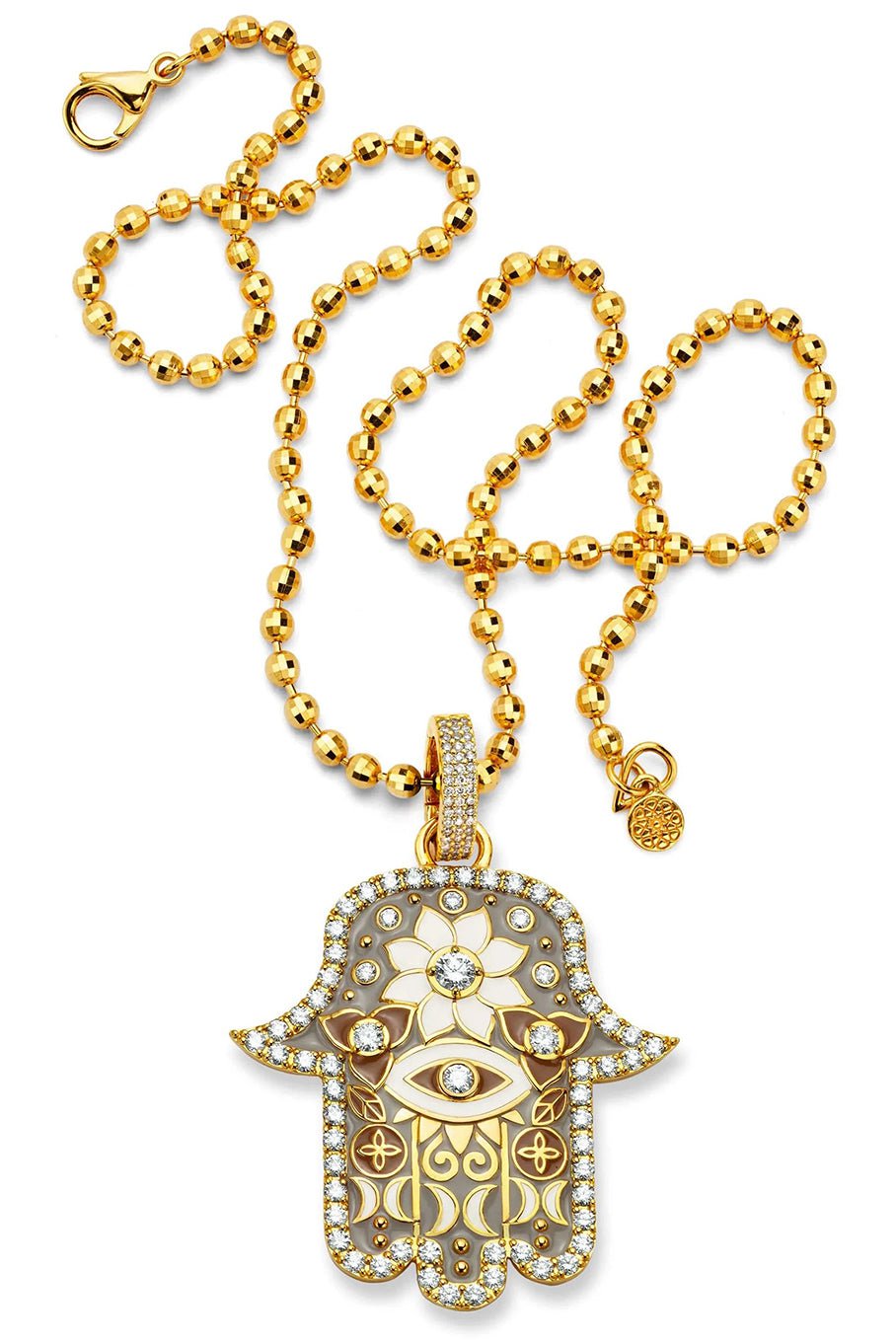 BUDDHA MAMA-Medium Grey Hamsa Pendant with Diamonds-YELLOW GOLD