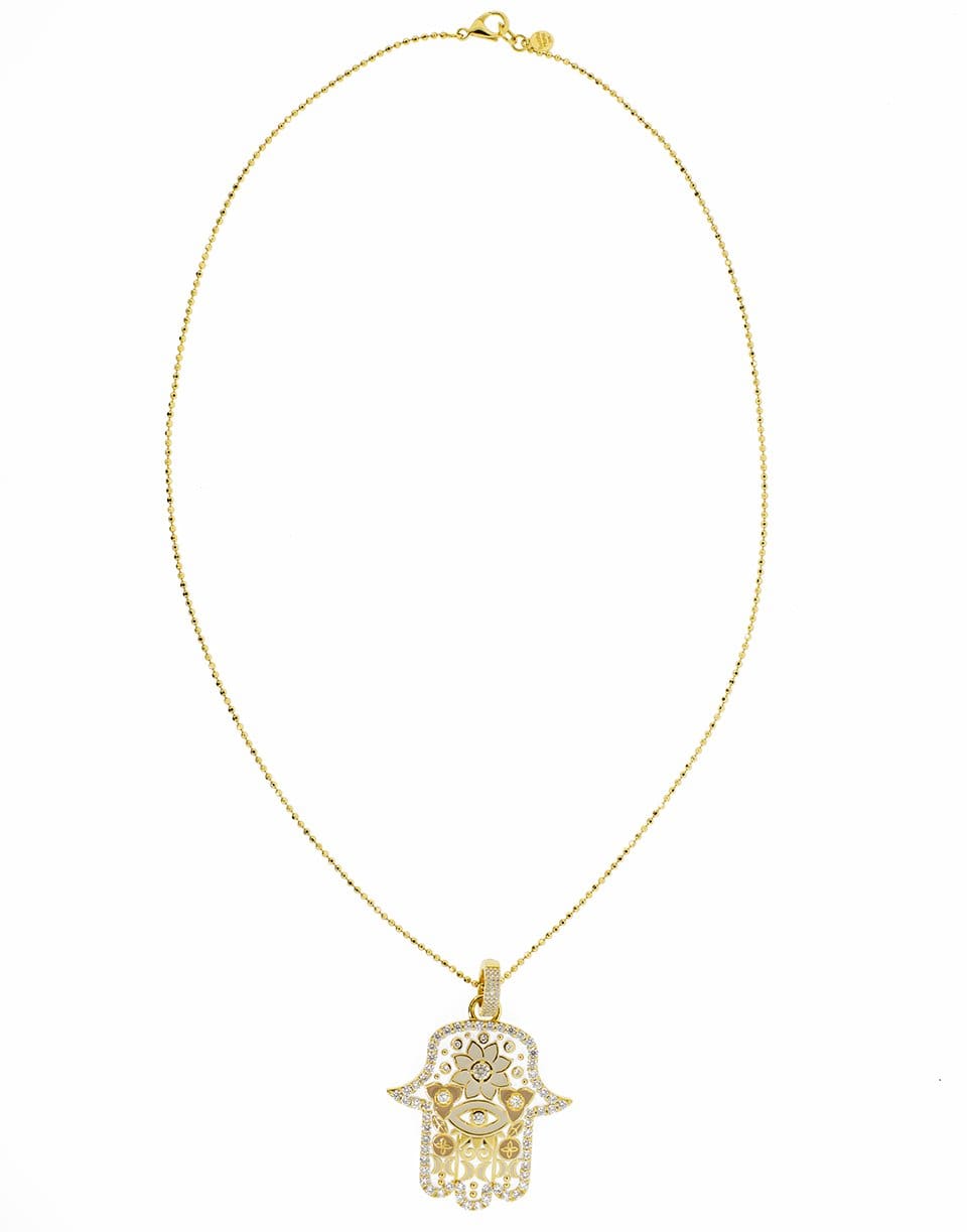 BUDDHA MAMA-Medium Hamsa Diamond Pendant-YELLOW GOLD