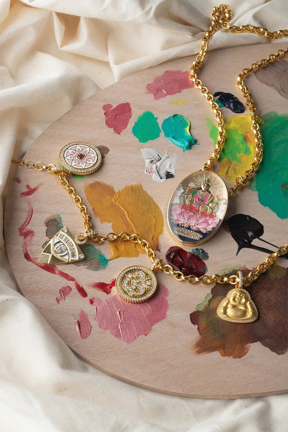 BUDDHA MAMA-Medium Matte Happy Buddha Pendant-YELLOW GOLD