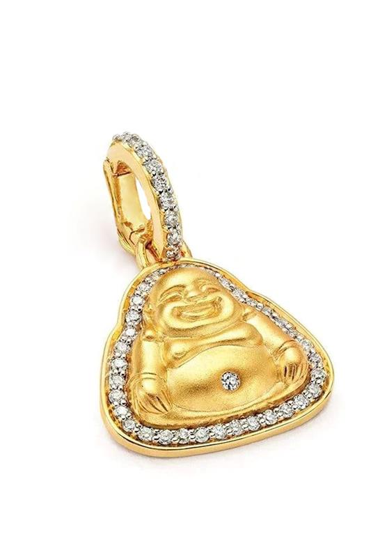 BUDDHA MAMA-Medium Matte Happy Buddha Pendant-YELLOW GOLD
