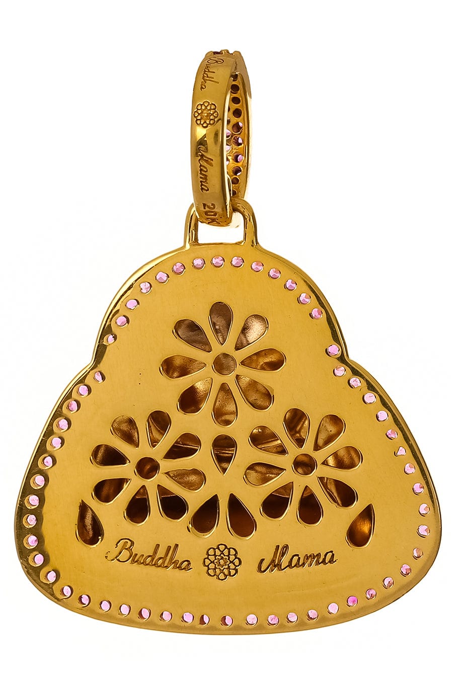 BUDDHA MAMA-Medium Matte Happy Buddha Pink Sapphire Pendant-YELLOW GOLD