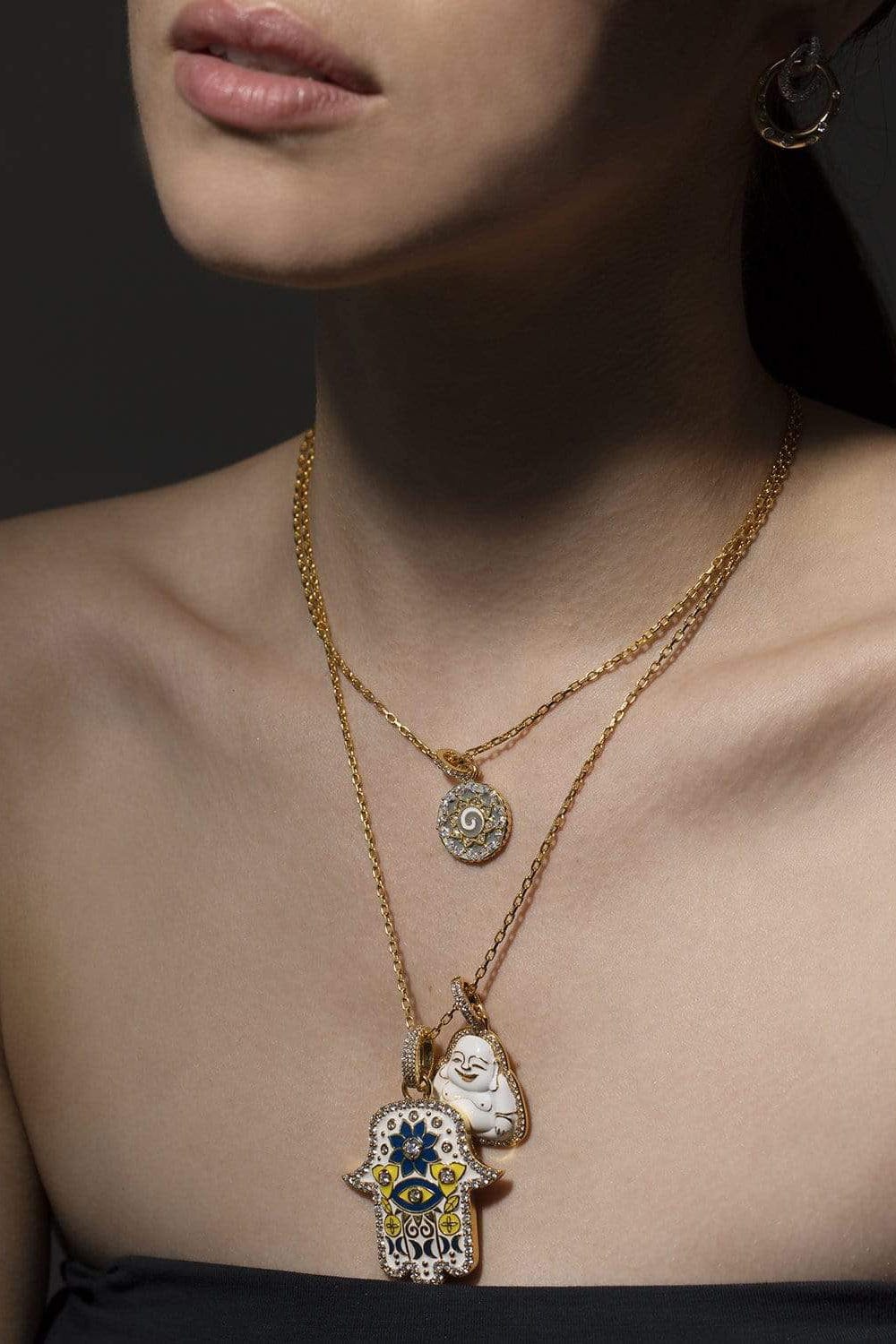 BUDDHA MAMA-Medium White Enamel Buddha Pendant-YELLOW GOLD