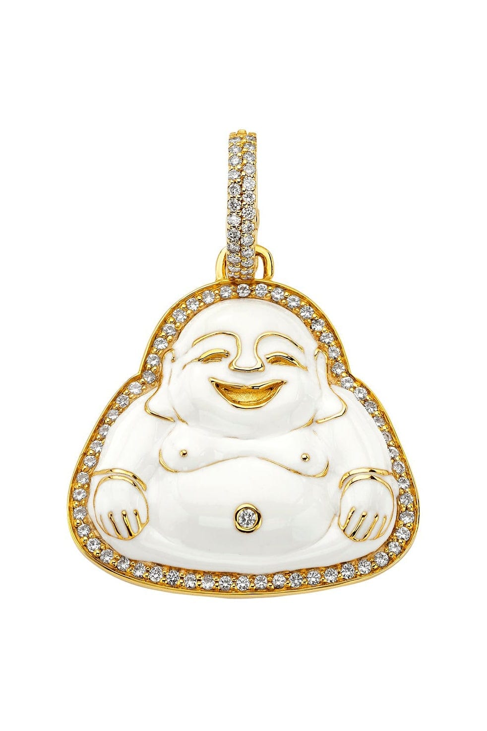 BUDDHA MAMA-Medium White Enamel Buddha Pendant-YELLOW GOLD
