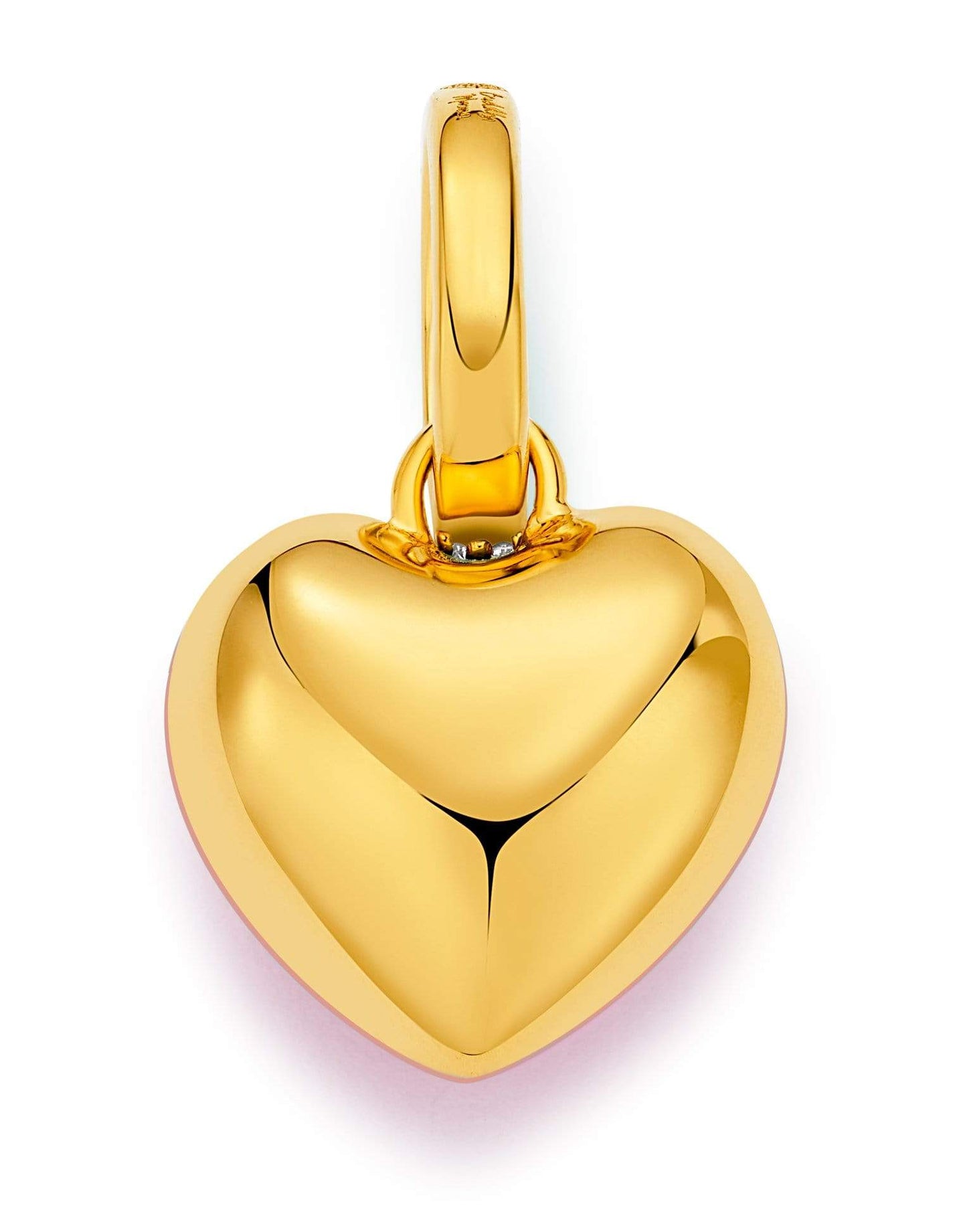 BUDDHA MAMA-Pink Enamel Puffy Heart Pendant-YELLOW GOLD