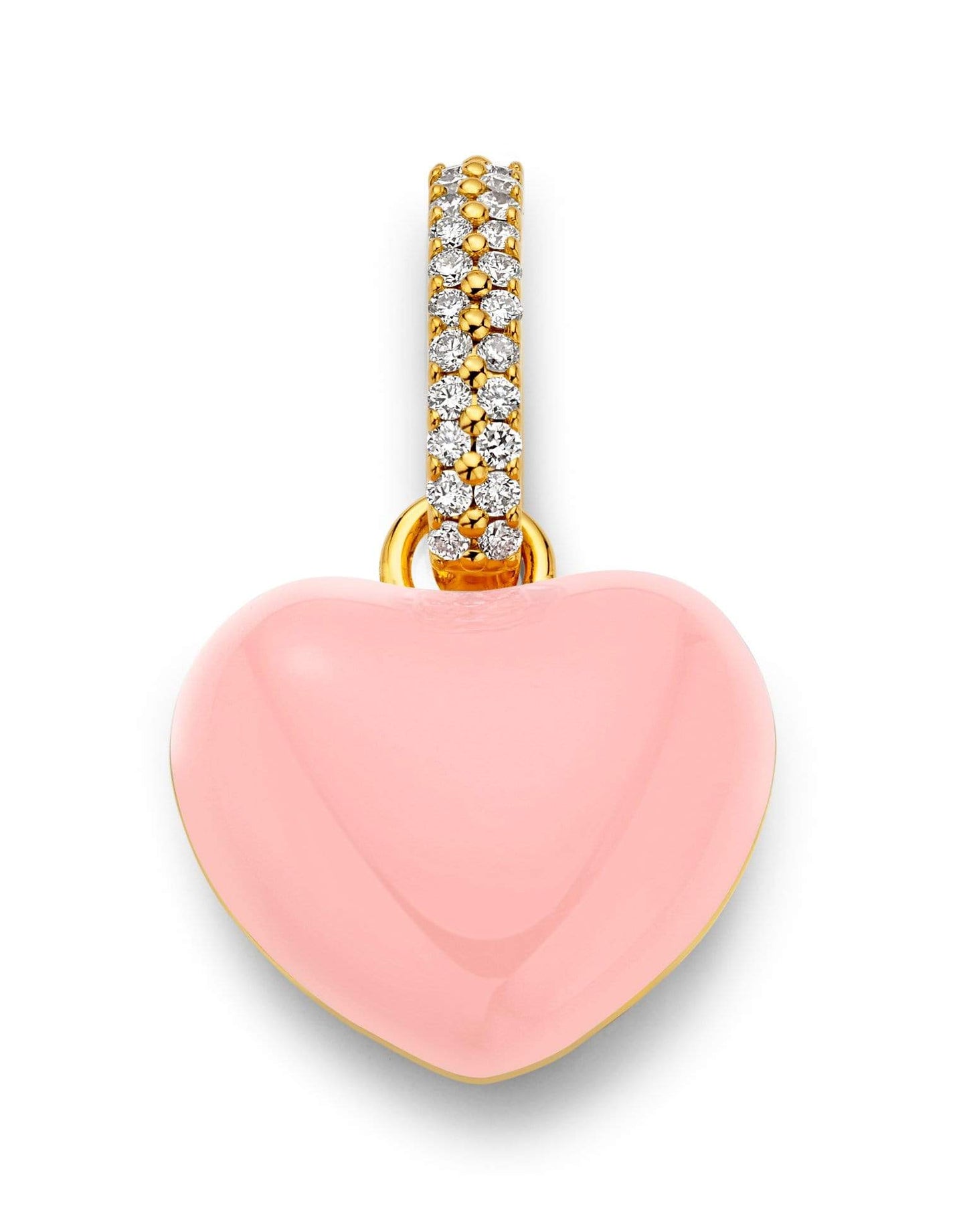 BUDDHA MAMA-Pink Enamel Puffy Heart Pendant-YELLOW GOLD