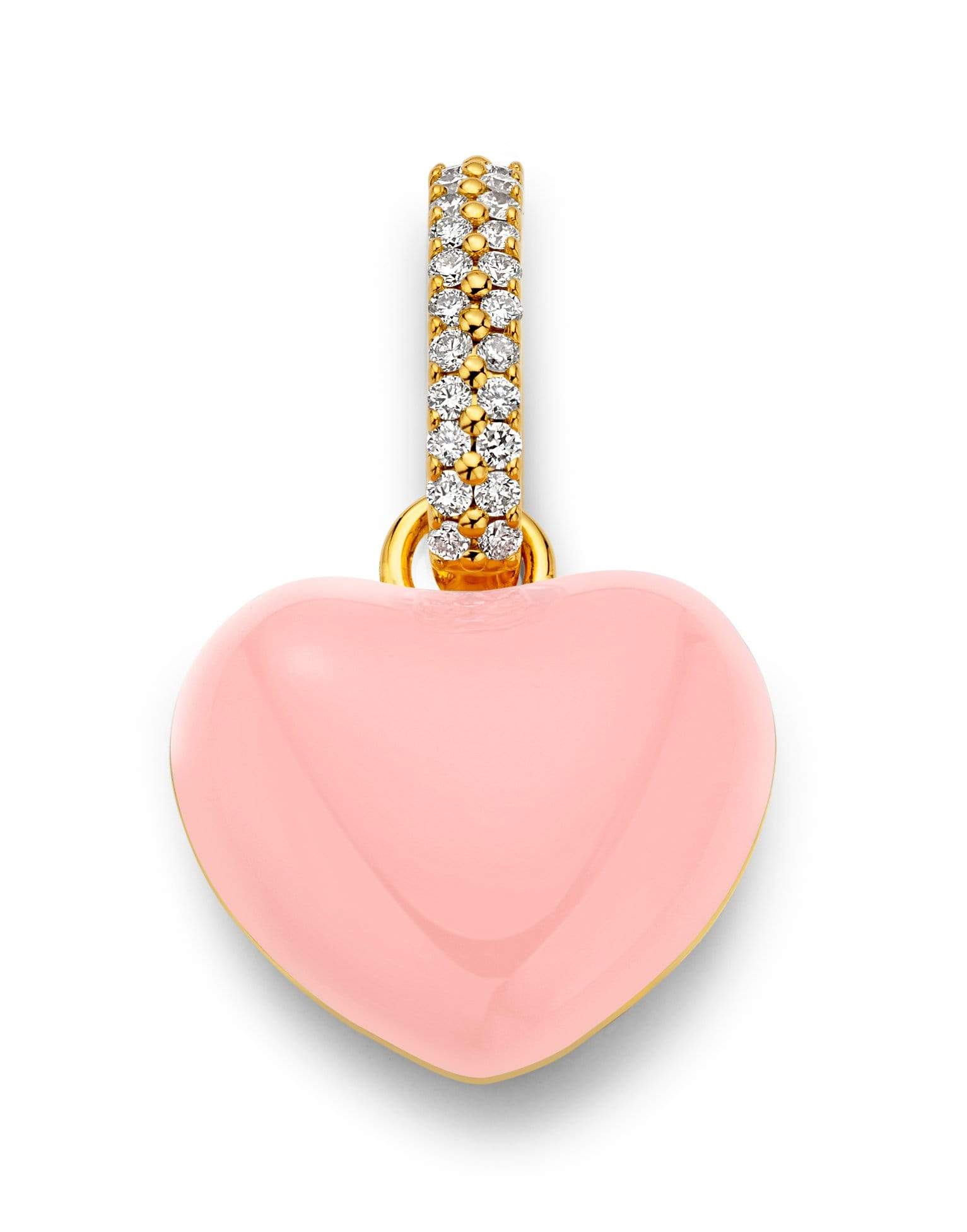 BUDDHA MAMA-Pink Enamel Puffy Heart Pendant-YELLOW GOLD