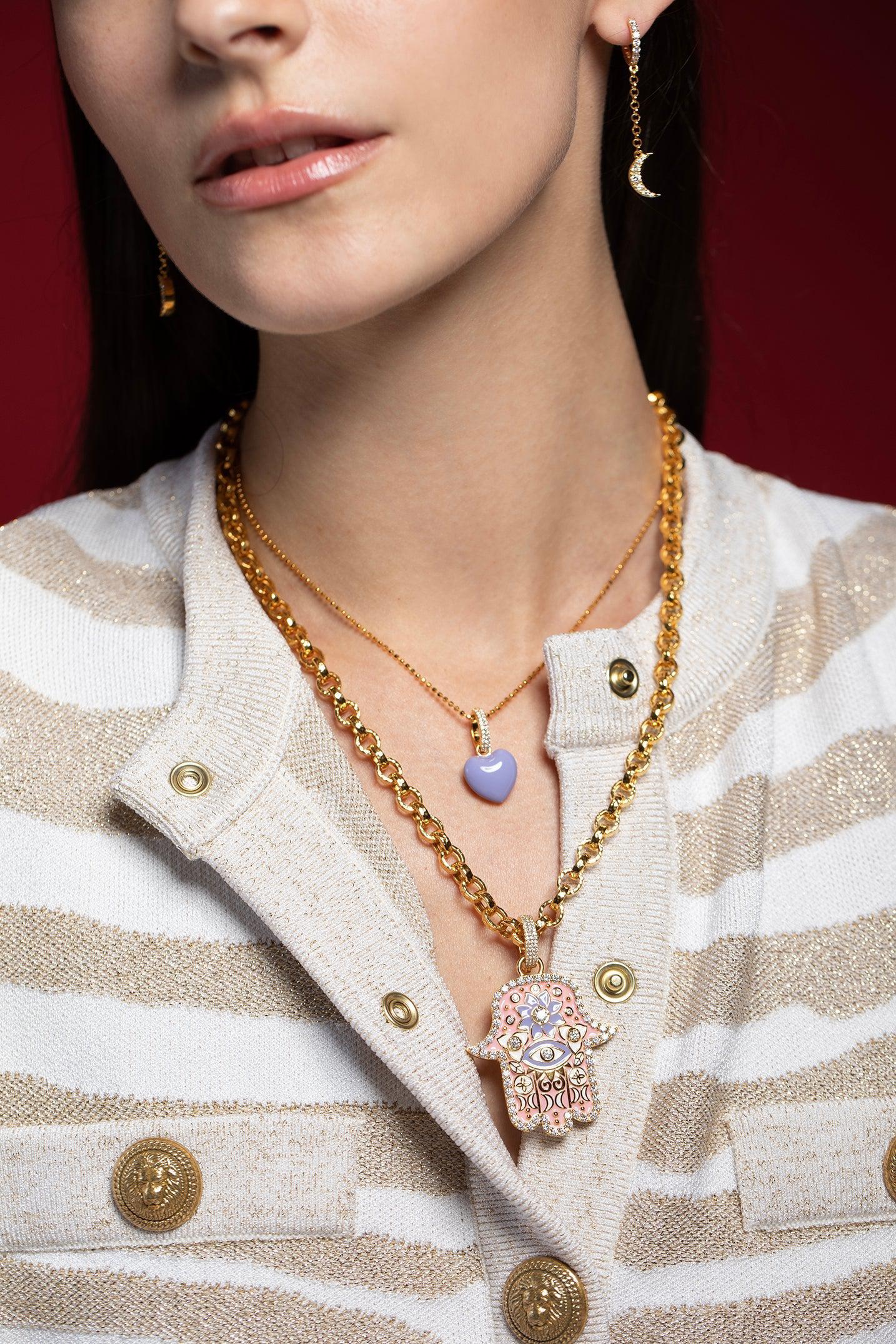 BUDDHA MAMA-Puffy Heart Pendant - Periwinkle-YELLOW GOLD