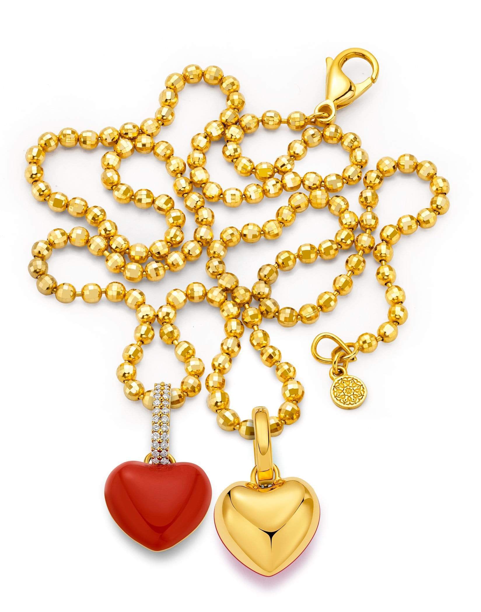BUDDHA MAMA-Red Enamel Puffy Heart Pendant-YELLOW GOLD