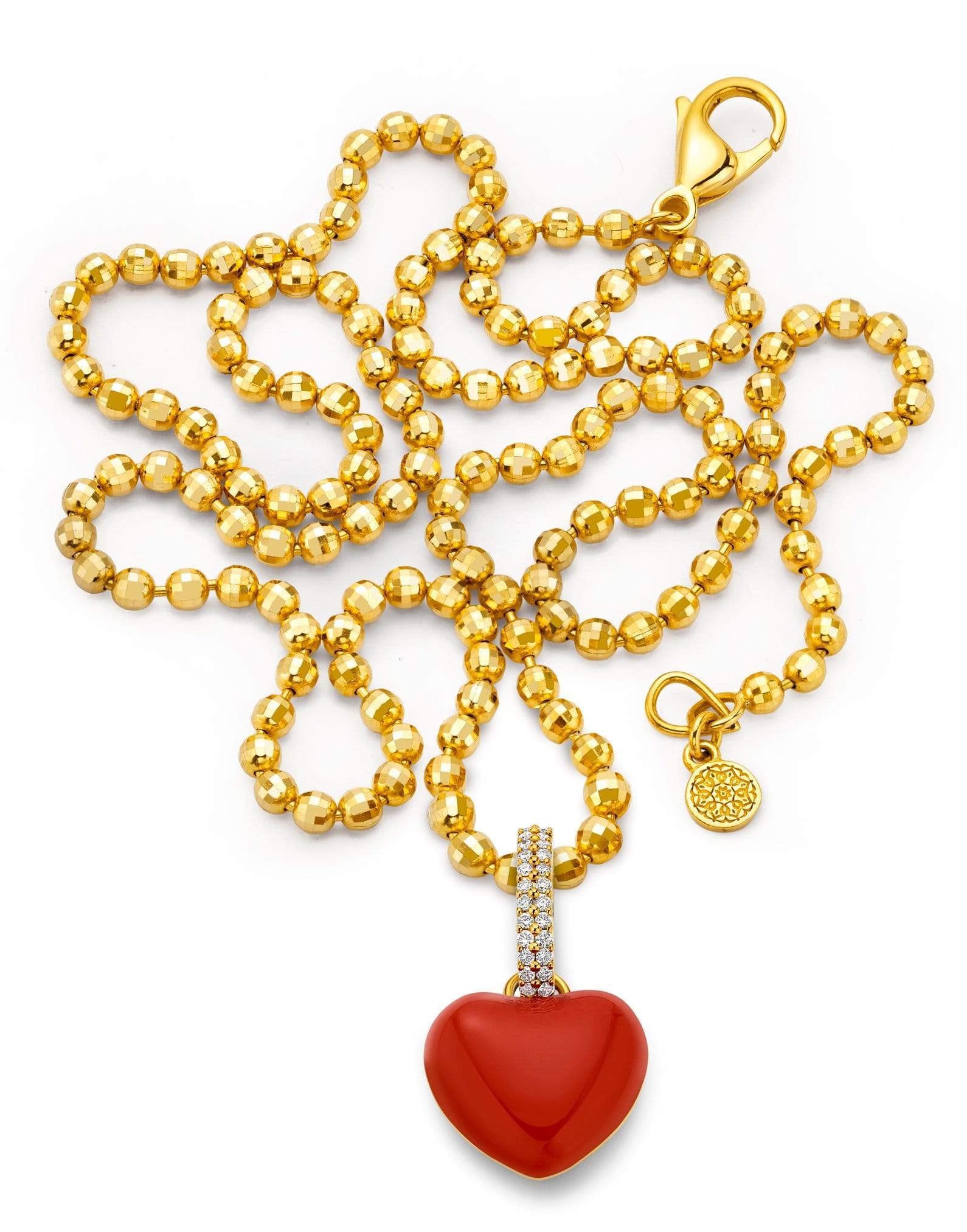 BUDDHA MAMA-Red Enamel Puffy Heart Pendant-YELLOW GOLD