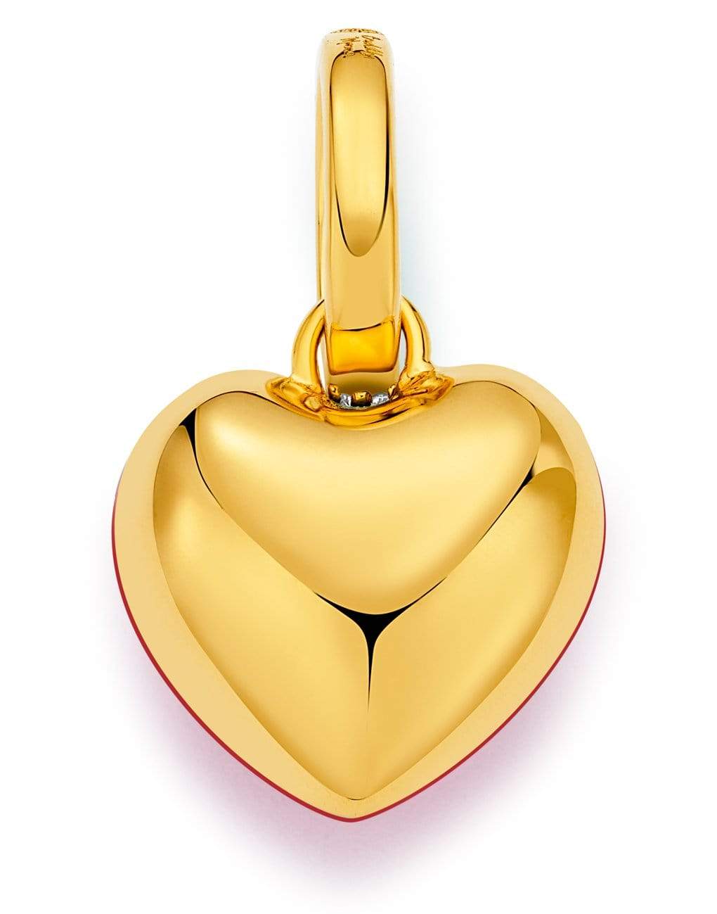 BUDDHA MAMA-Red Enamel Puffy Heart Pendant-YELLOW GOLD