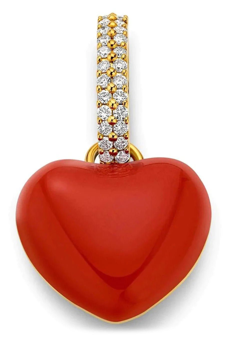 BUDDHA MAMA-Red Enamel Puffy Heart Pendant-YELLOW GOLD