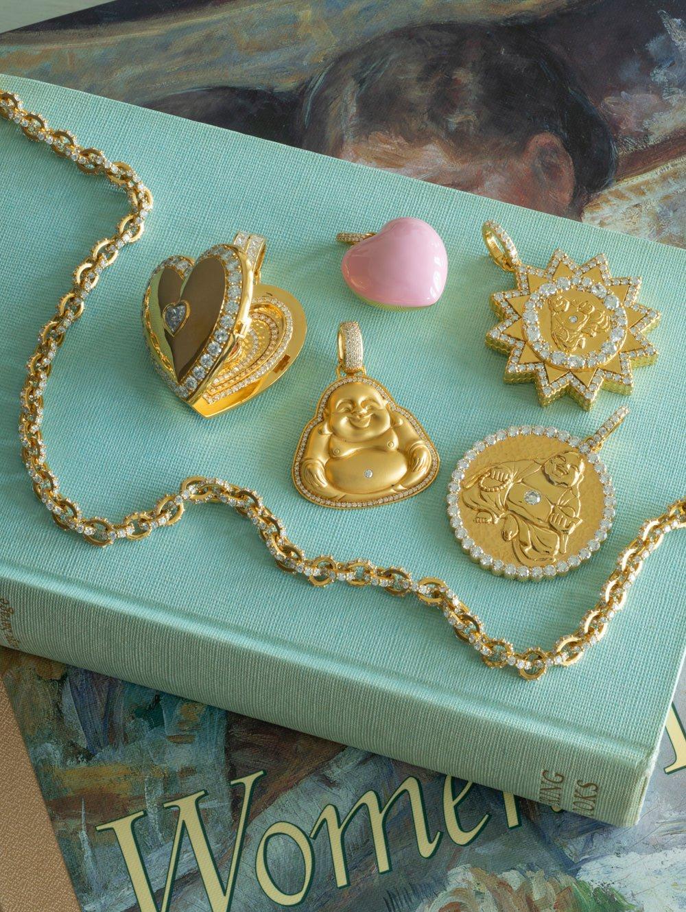 BUDDHA MAMA-Scalloped Edge Happy Buddha Pendant-YELLOW GOLD