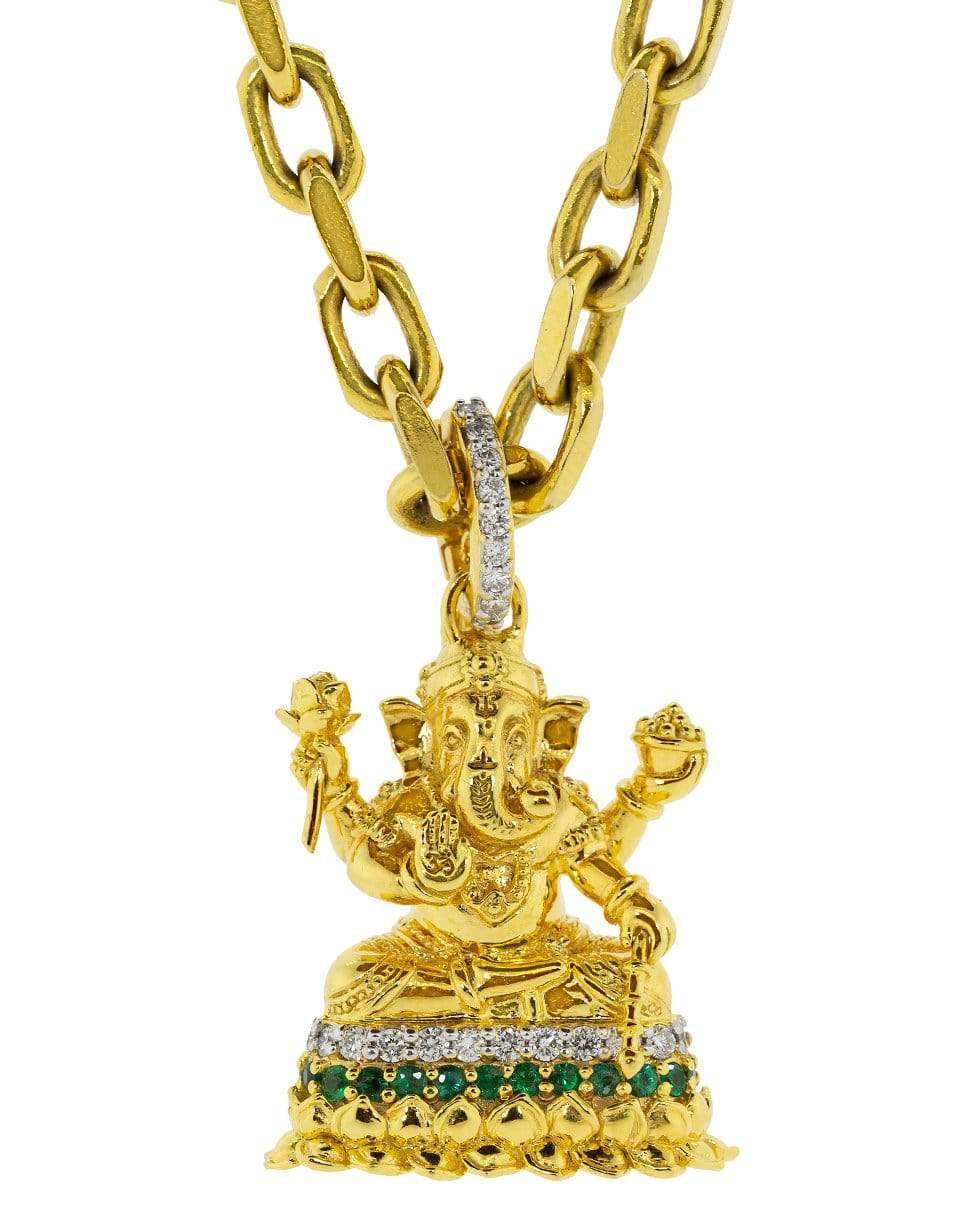 BUDDHA MAMA-Sitting Ganesha Emerald Pendant-YELLOW GOLD