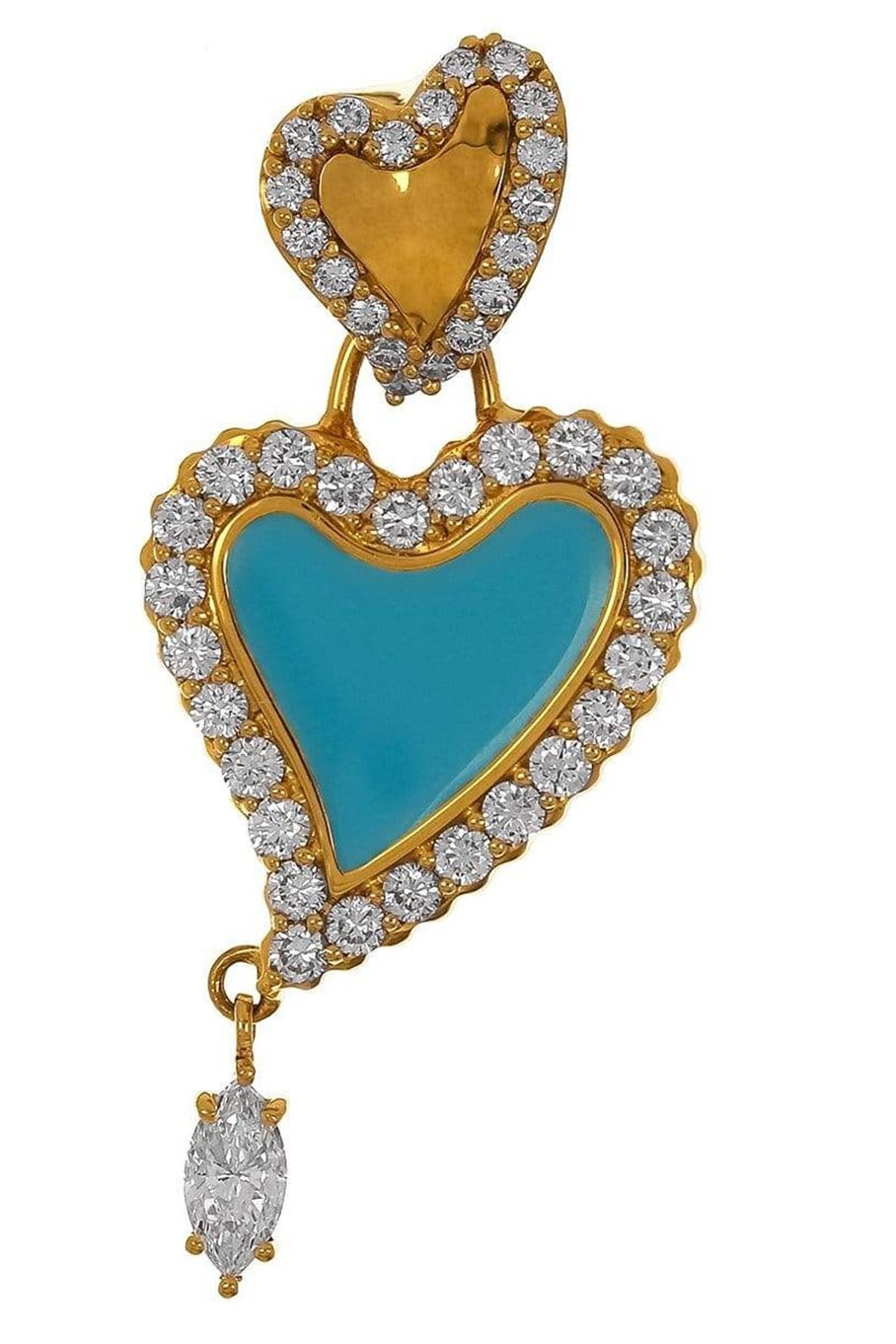 BUDDHA MAMA-Sky Blue Enamel Double Heart Pendant-YELLOW GOLD