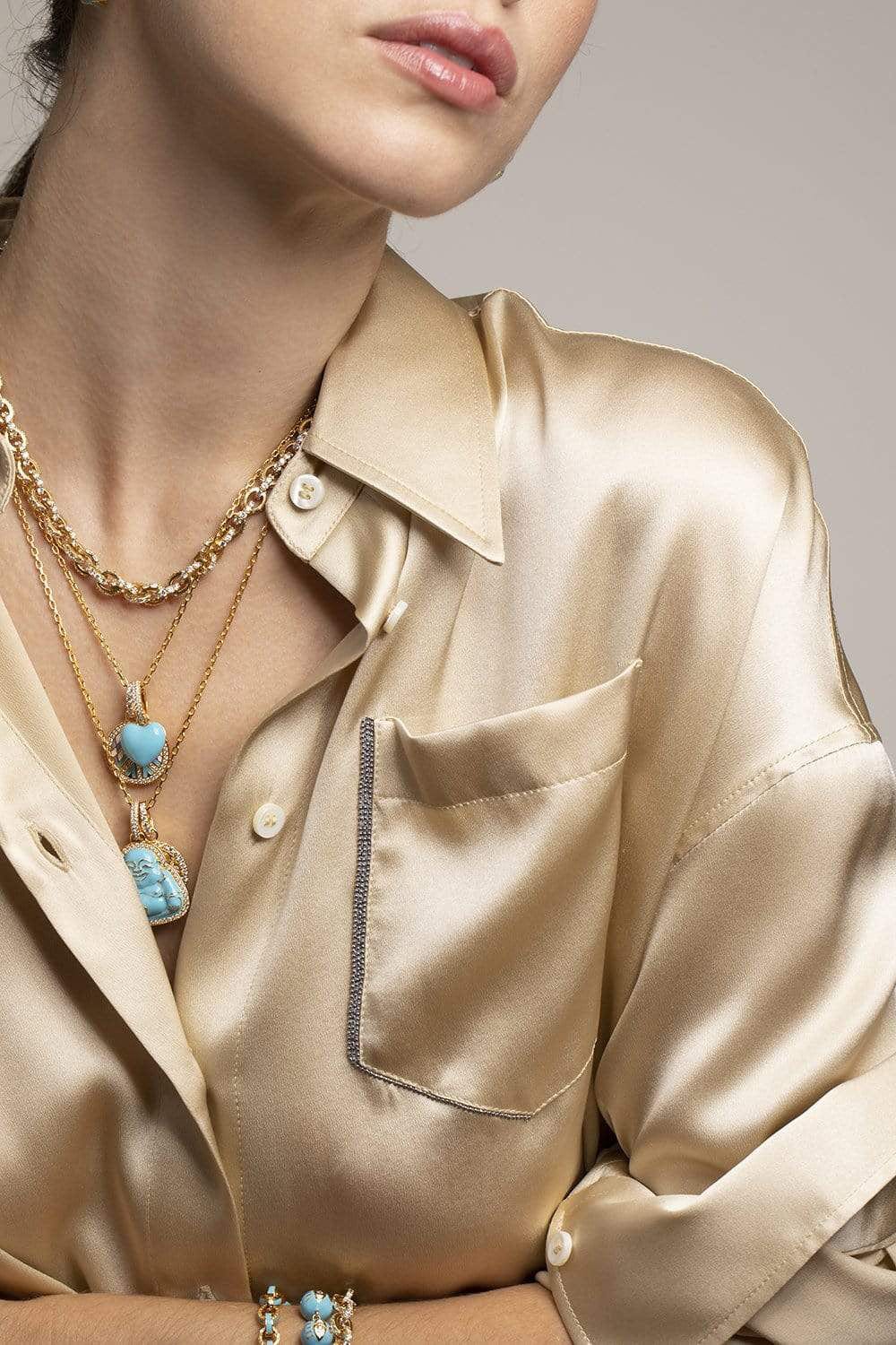 BUDDHA MAMA-Sky Blue Enamel Happy Buddha Pendant-YELLOW GOLD