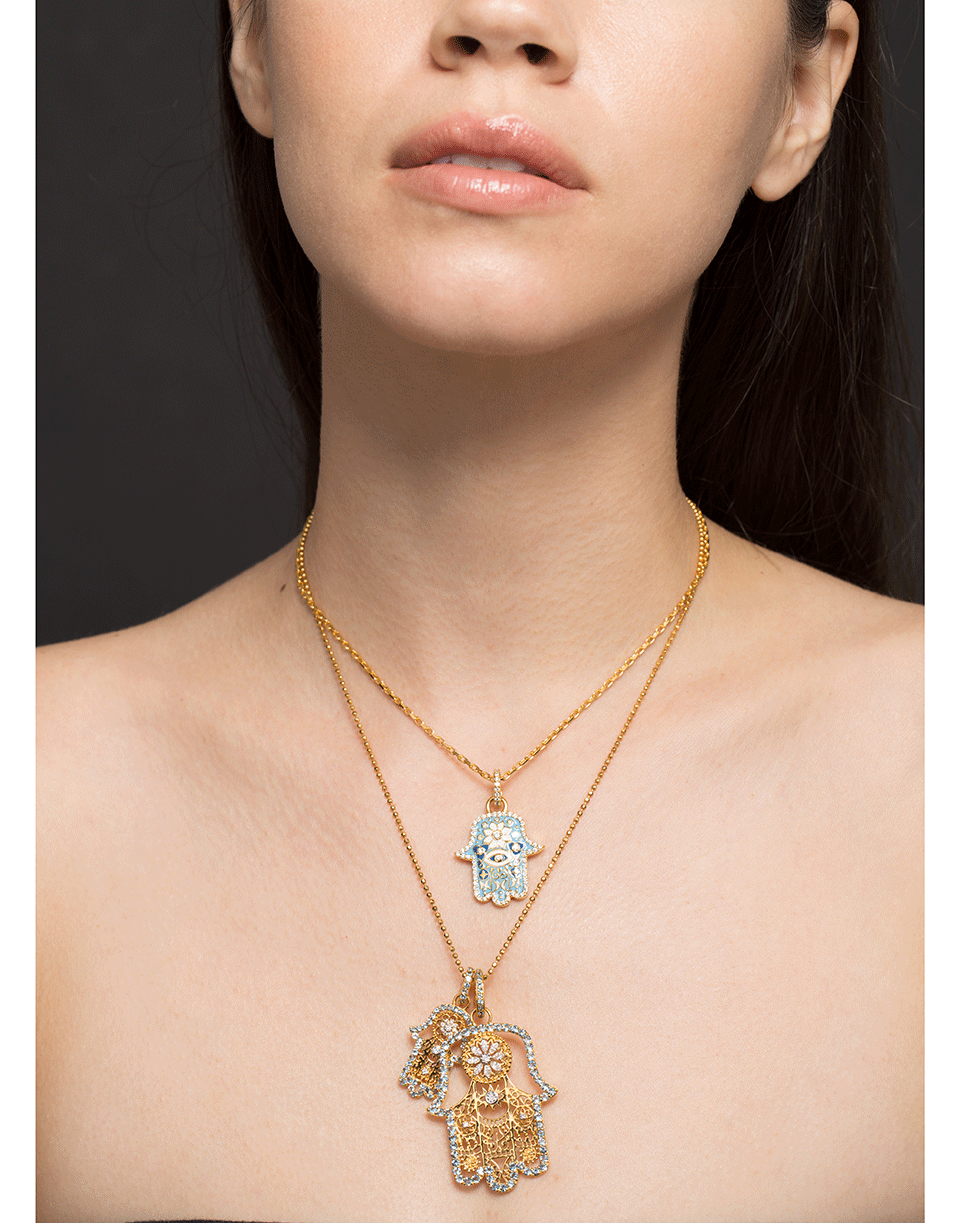 BUDDHA MAMA-Sky Blue Hamsa Pendant-YELLOW GOLD