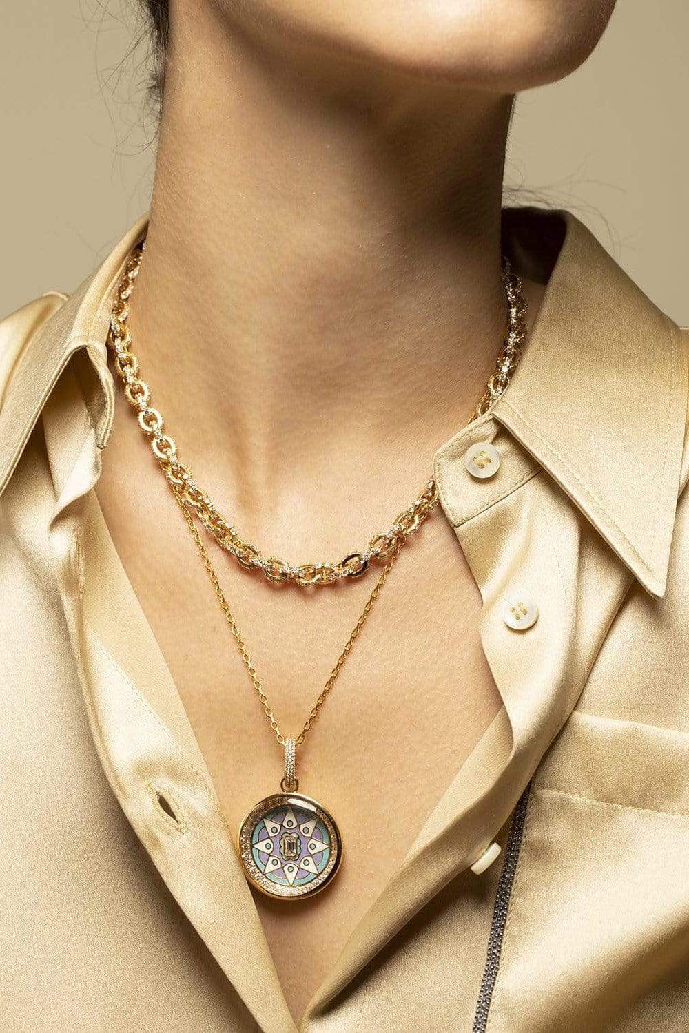 BUDDHA MAMA-Sky Blue Mandala Diamond Pendant-YELLOW GOLD