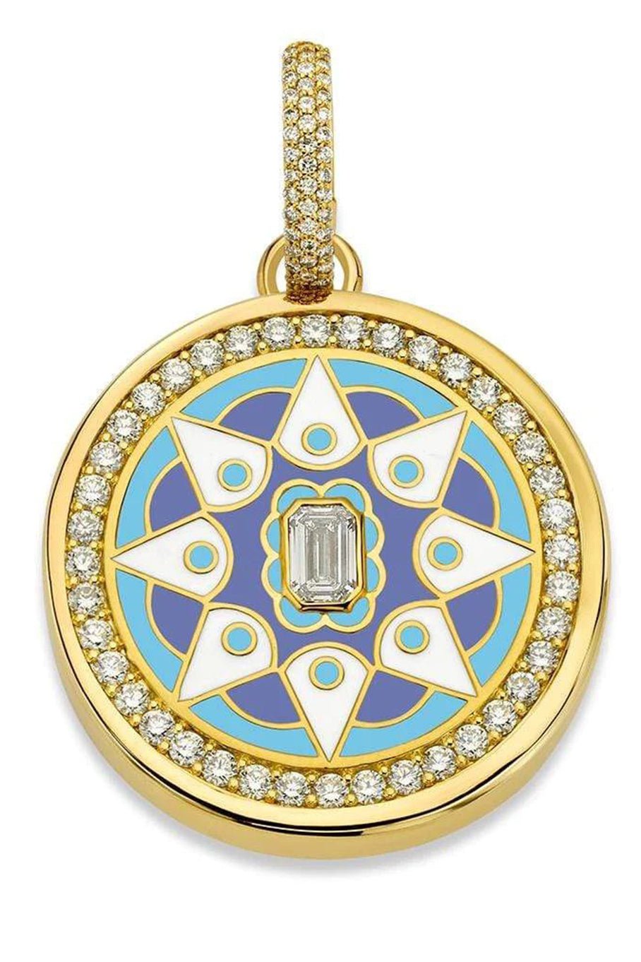 BUDDHA MAMA-Sky Blue Mandala Diamond Pendant-YELLOW GOLD