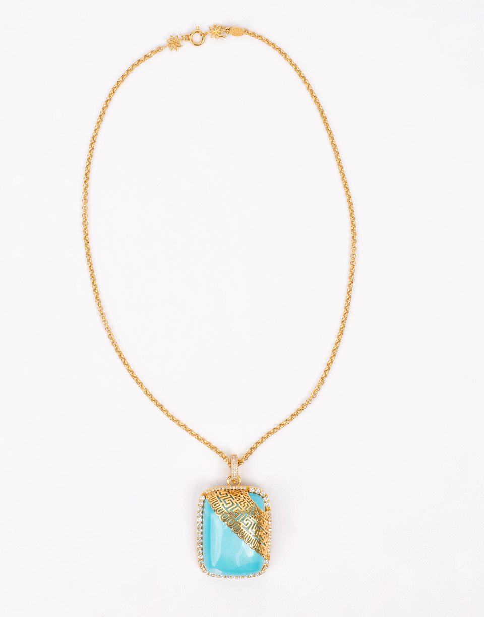 BUDDHA MAMA-Sleeping Beauty Turquoise Pendant-YELLOW GOLD
