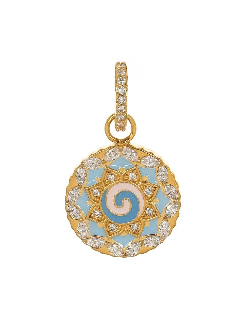 BUDDHA MAMA-Small Blue and White Swirl Pendant-YELLOW GOLD