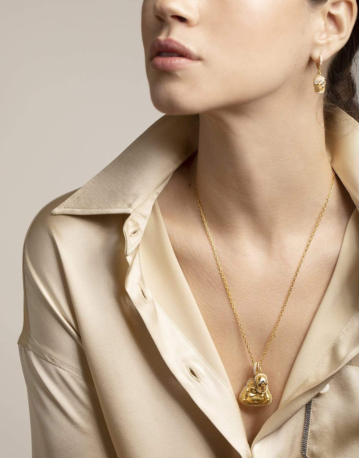 BUDDHA MAMA-Small Diamond Skull Pendant-YELLOW GOLD