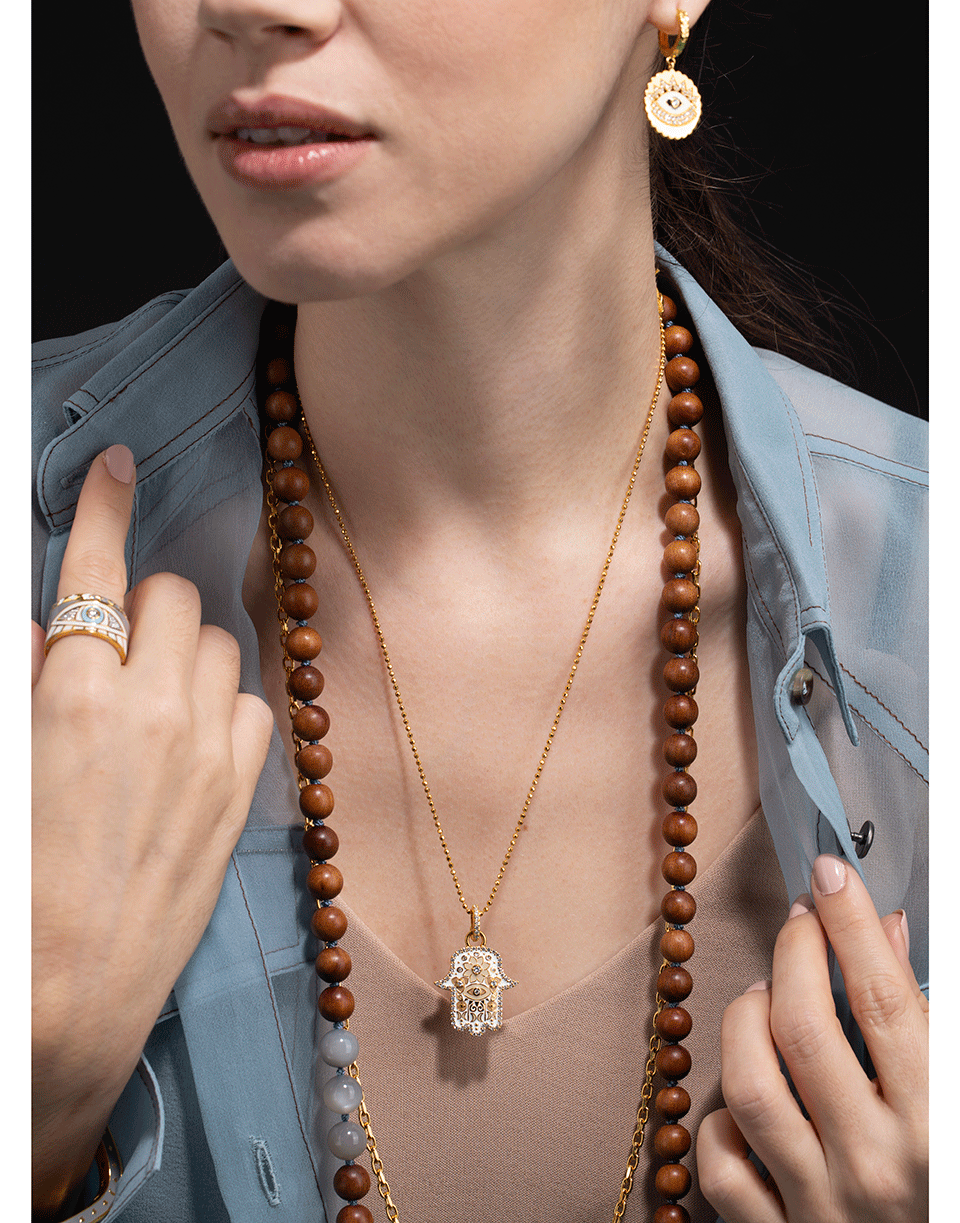 BUDDHA MAMA-Small White Enamel and Diamond Hamsa Pendant-YELLOW GOLD