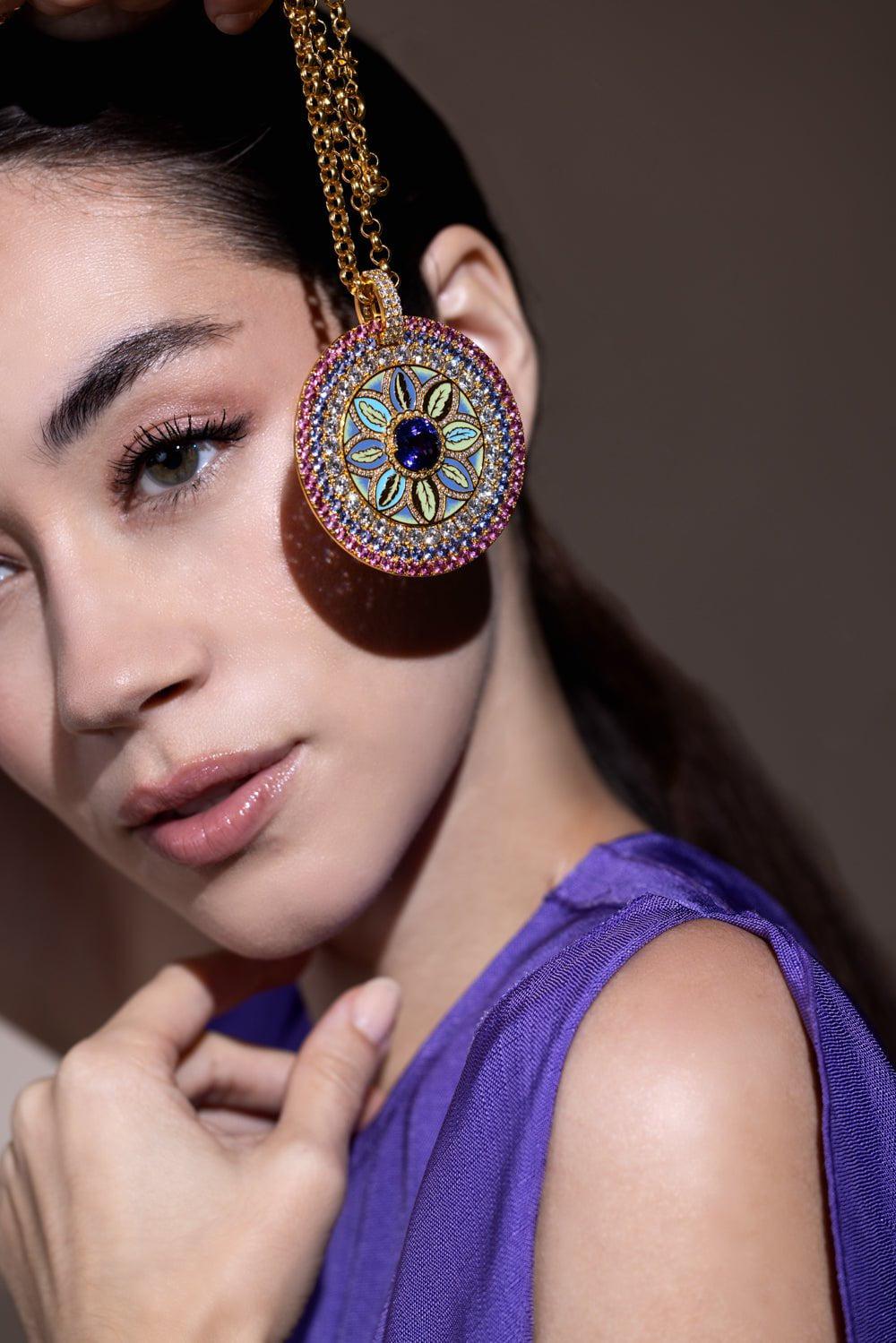 BUDDHA MAMA-Tanzanite Feather Pendant-YELLOW GOLD
