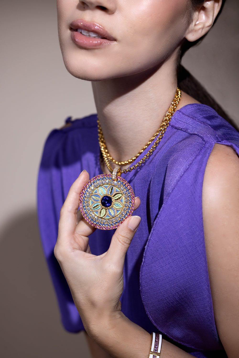 BUDDHA MAMA-Tanzanite Feather Pendant-YELLOW GOLD