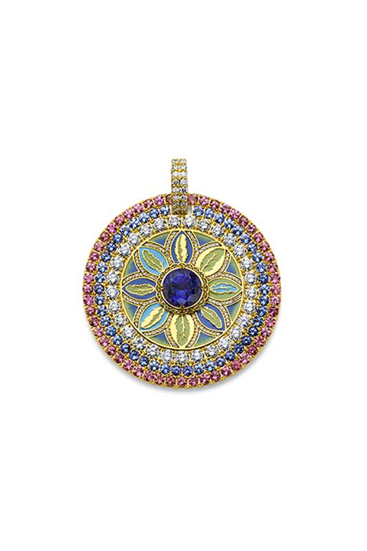 BUDDHA MAMA-Tanzanite Feather Pendant-YELLOW GOLD