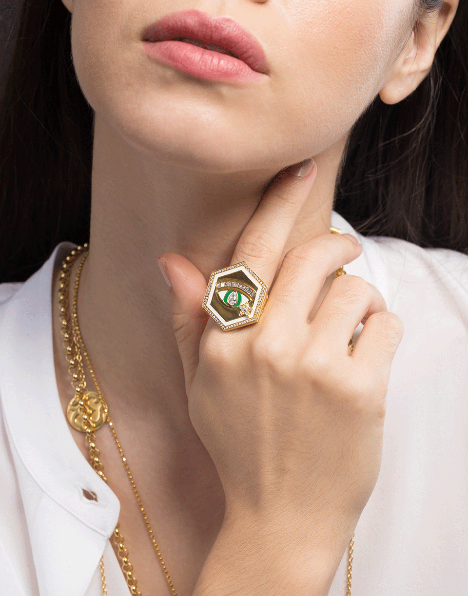 BUDDHA MAMA-Evil Eye Signet Ring-YELLOW GOLD
