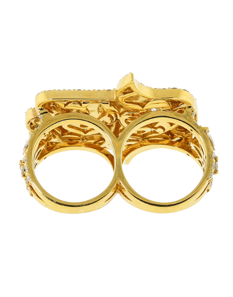 BUDDHA MAMA-Grey Enamel And Diamond Hamsa Double Ring-YELLOW GOLD