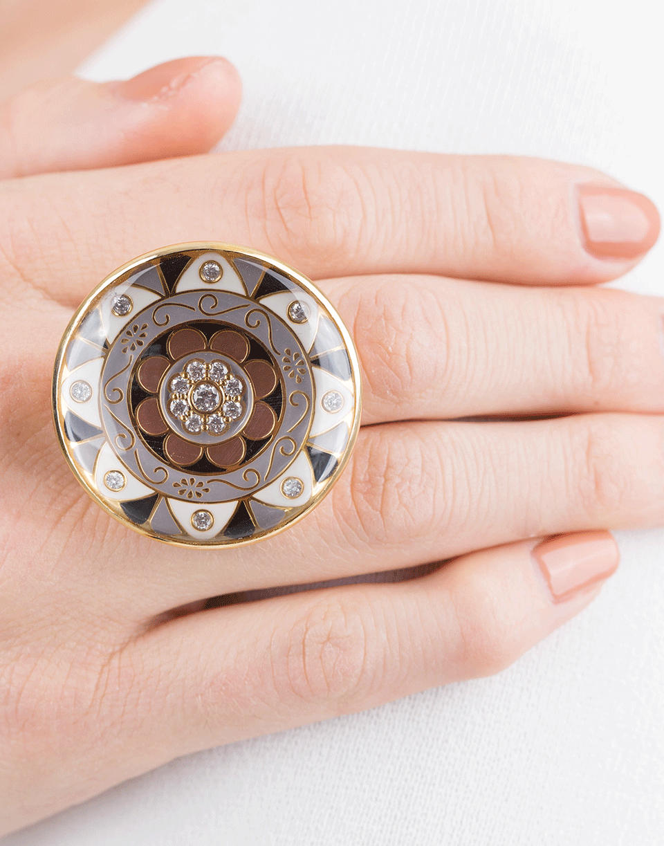 BUDDHA MAMA-Mandala Rock Crystal And Enamel Ring-YELLOW GOLD
