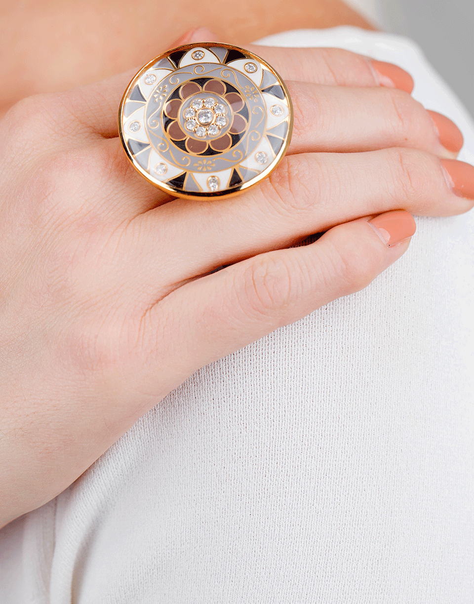 BUDDHA MAMA-Mandala Rock Crystal And Enamel Ring-YELLOW GOLD