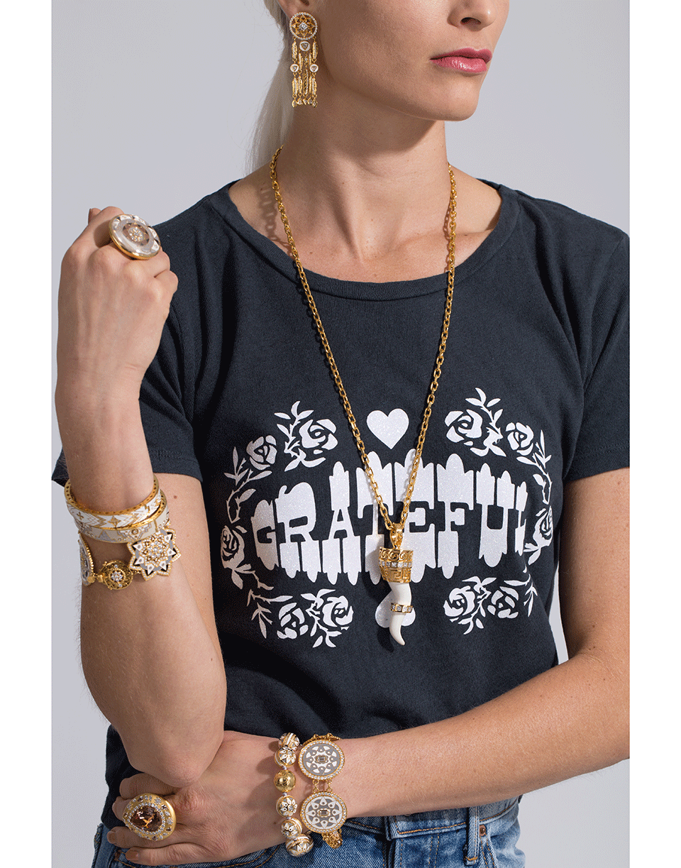 BUDDHA MAMA-Mandala Rock Crystal And Enamel Ring-YELLOW GOLD