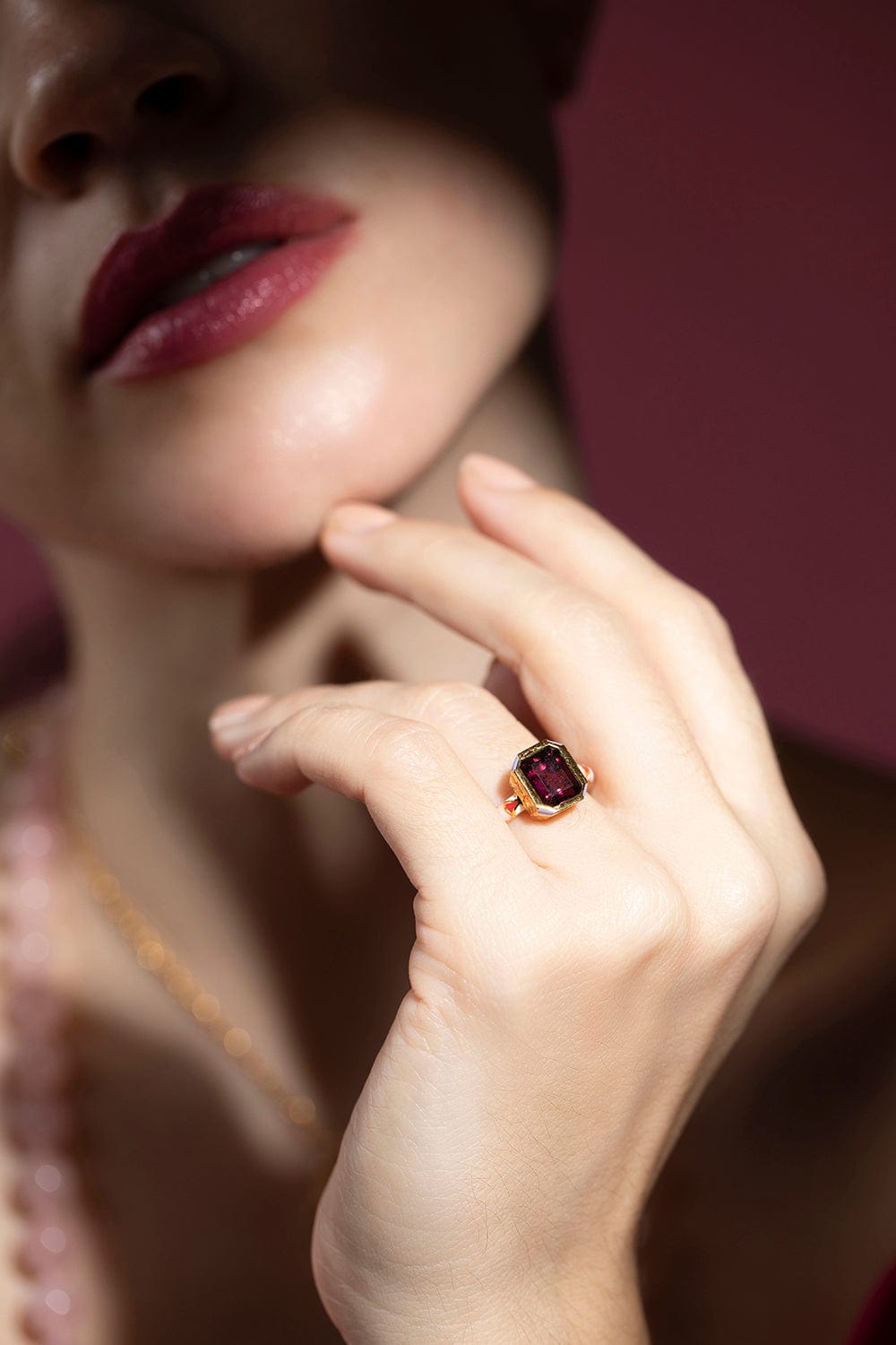 BUDDHA MAMA-Pink Tourmaline Enamel Ring-YELLOW GOLD
