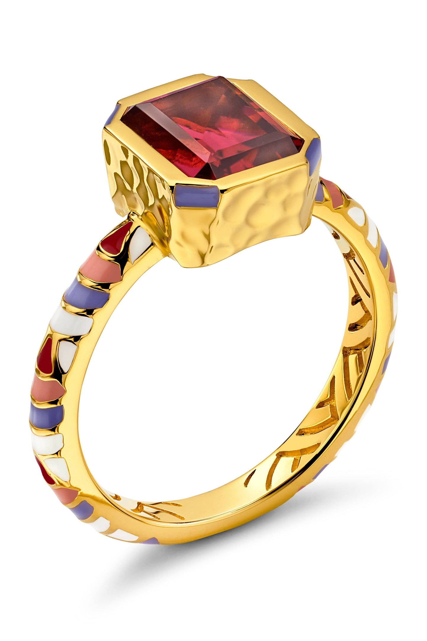 BUDDHA MAMA-Pink Tourmaline Enamel Ring-YELLOW GOLD