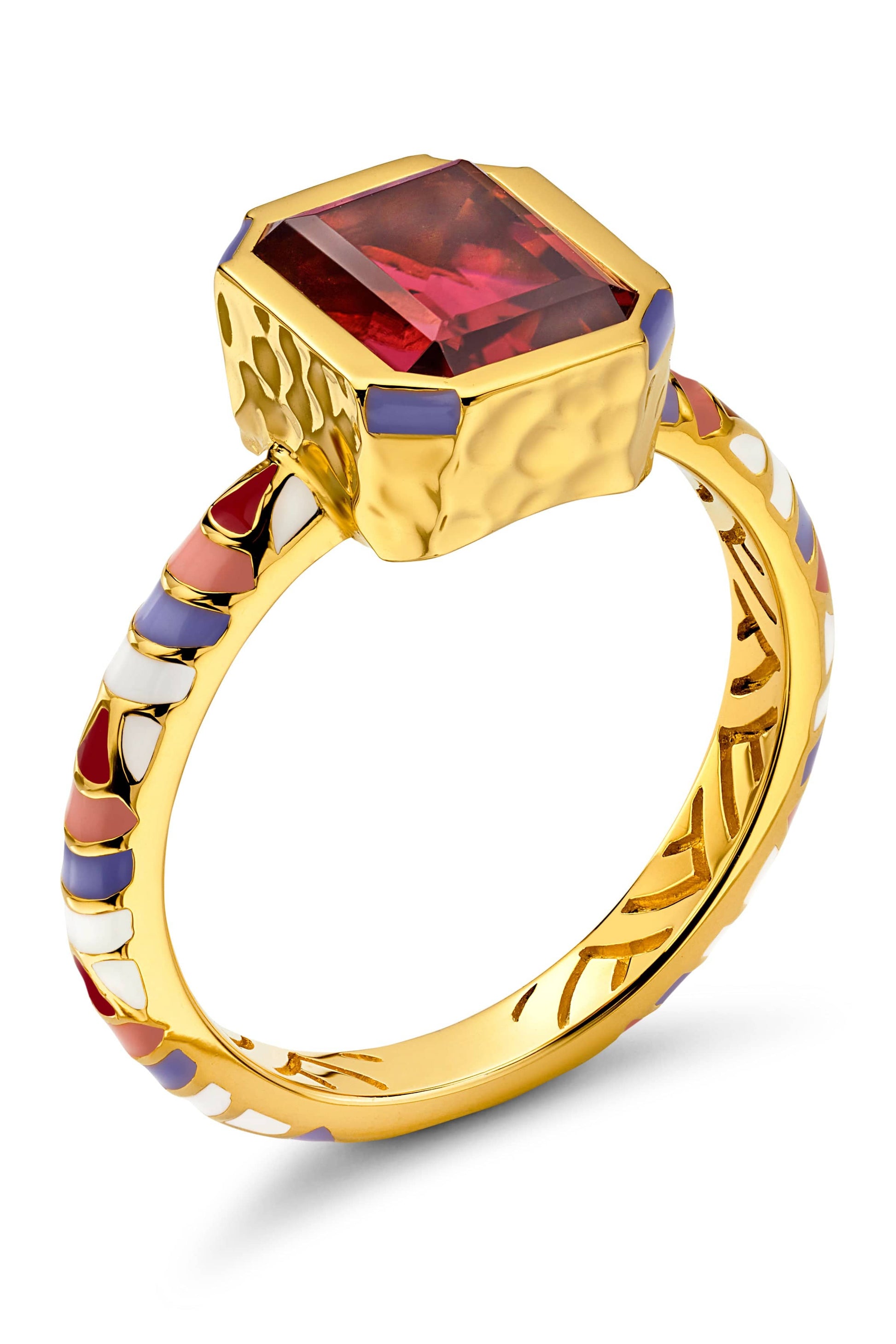 BUDDHA MAMA-Pink Tourmaline Enamel Ring-YELLOW GOLD