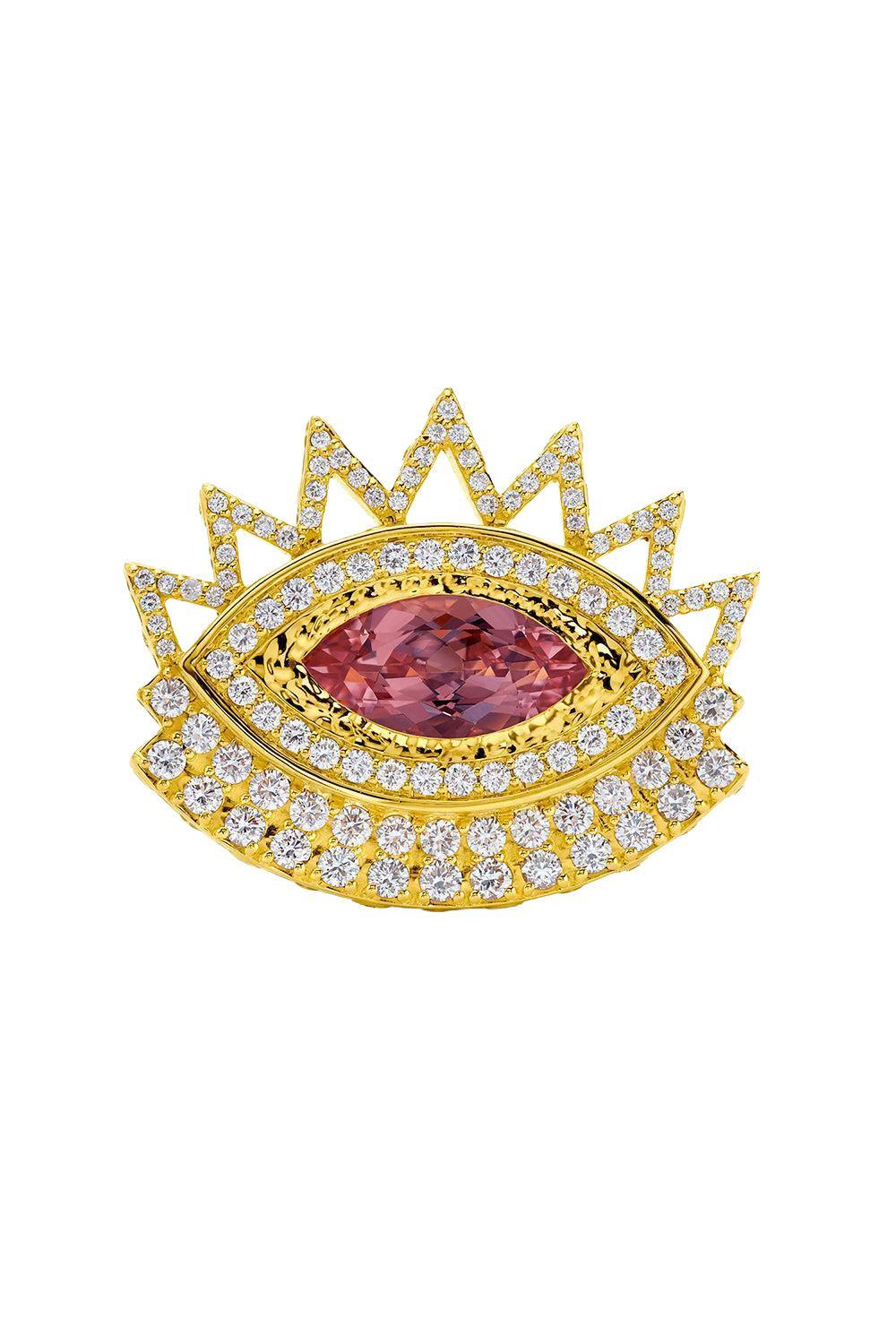 Diamond Morganite Evil Eye Ring-YELLOW GOLD-7.5-JEWELRYFINE JEWELRING-BUDDHA MAMA