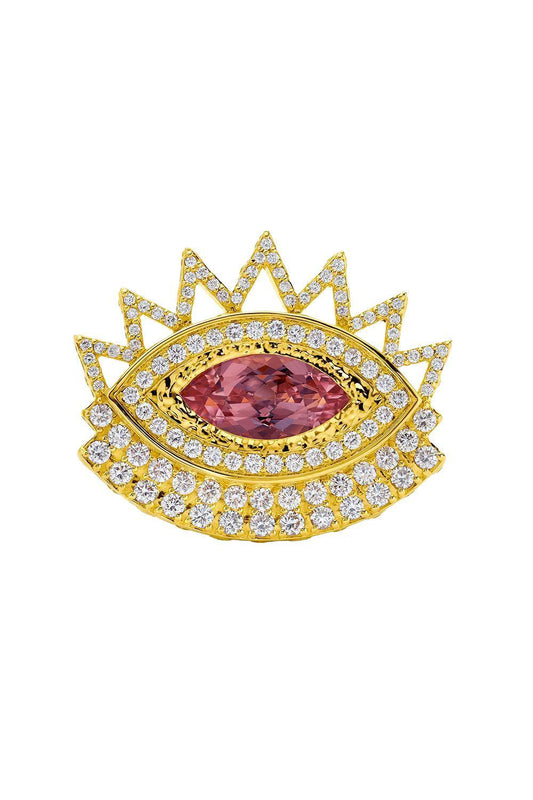 Diamond Morganite Evil Eye Ring-YELLOW GOLD-7.5-JEWELRYFINE JEWELRING-BUDDHA MAMA