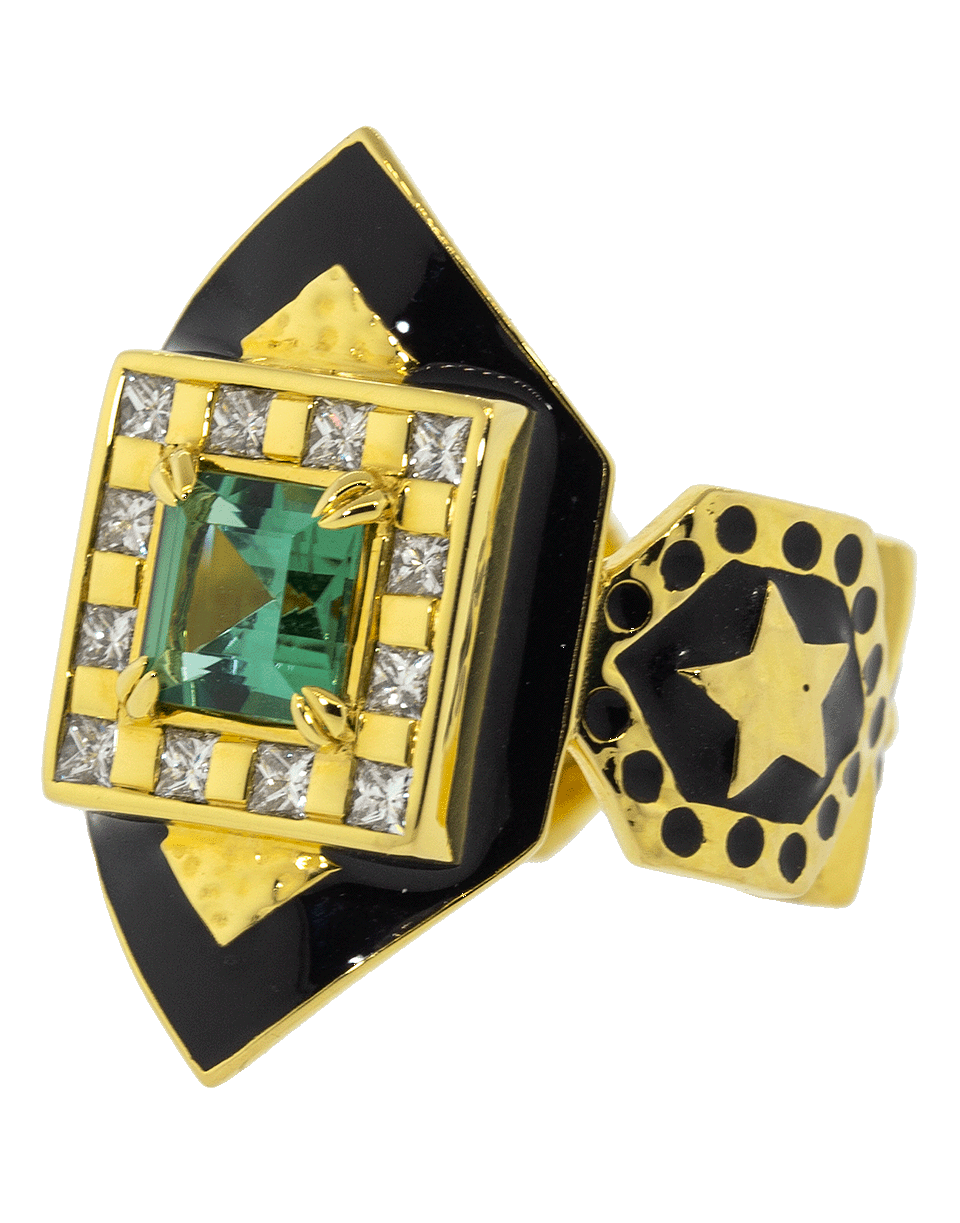 BUDDHA MAMA-Green Tourmaline Shield Ring-YELLOW GOLD