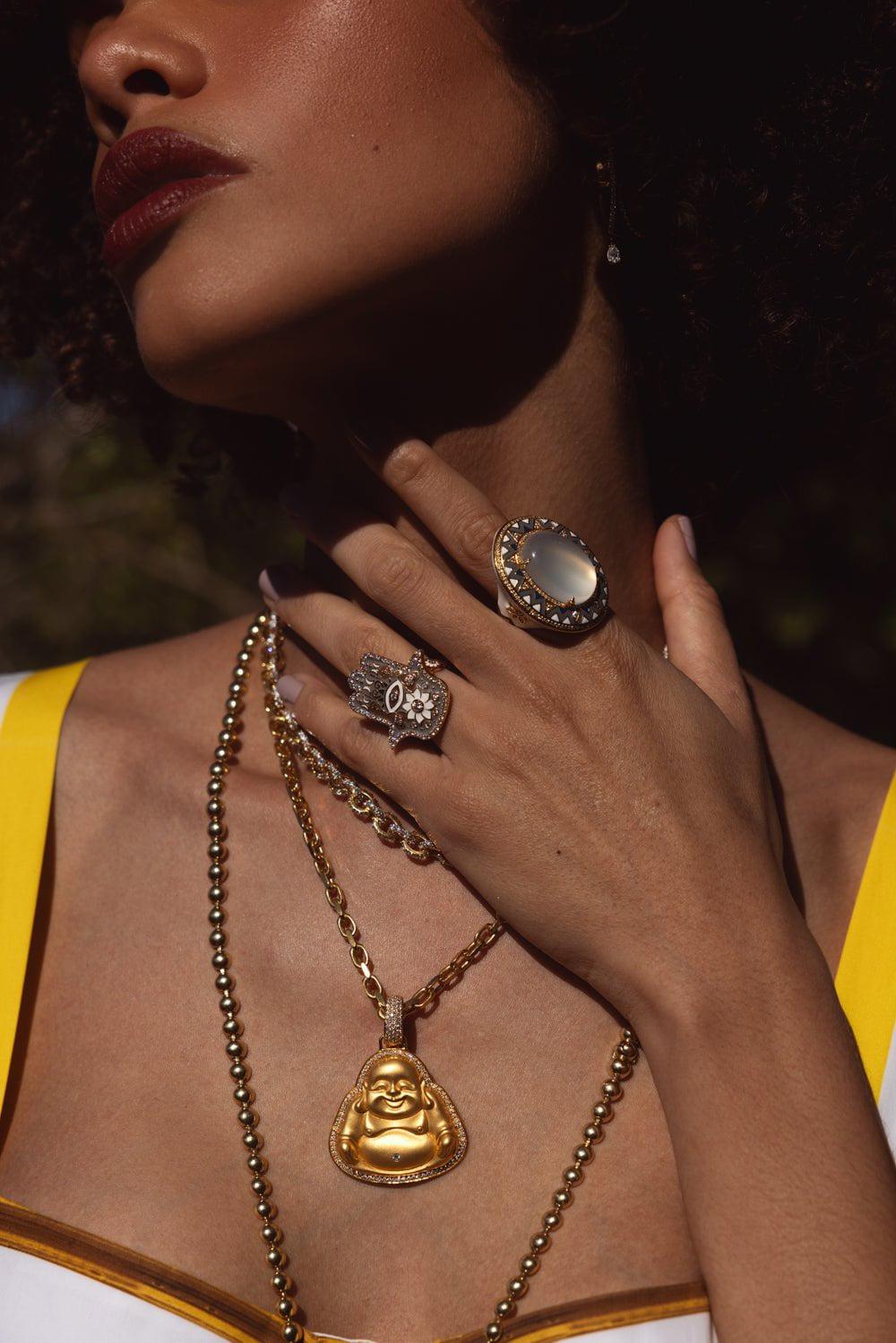 BUDDHA MAMA-Rainbow Moonstone Ring-YELLOW GOLD