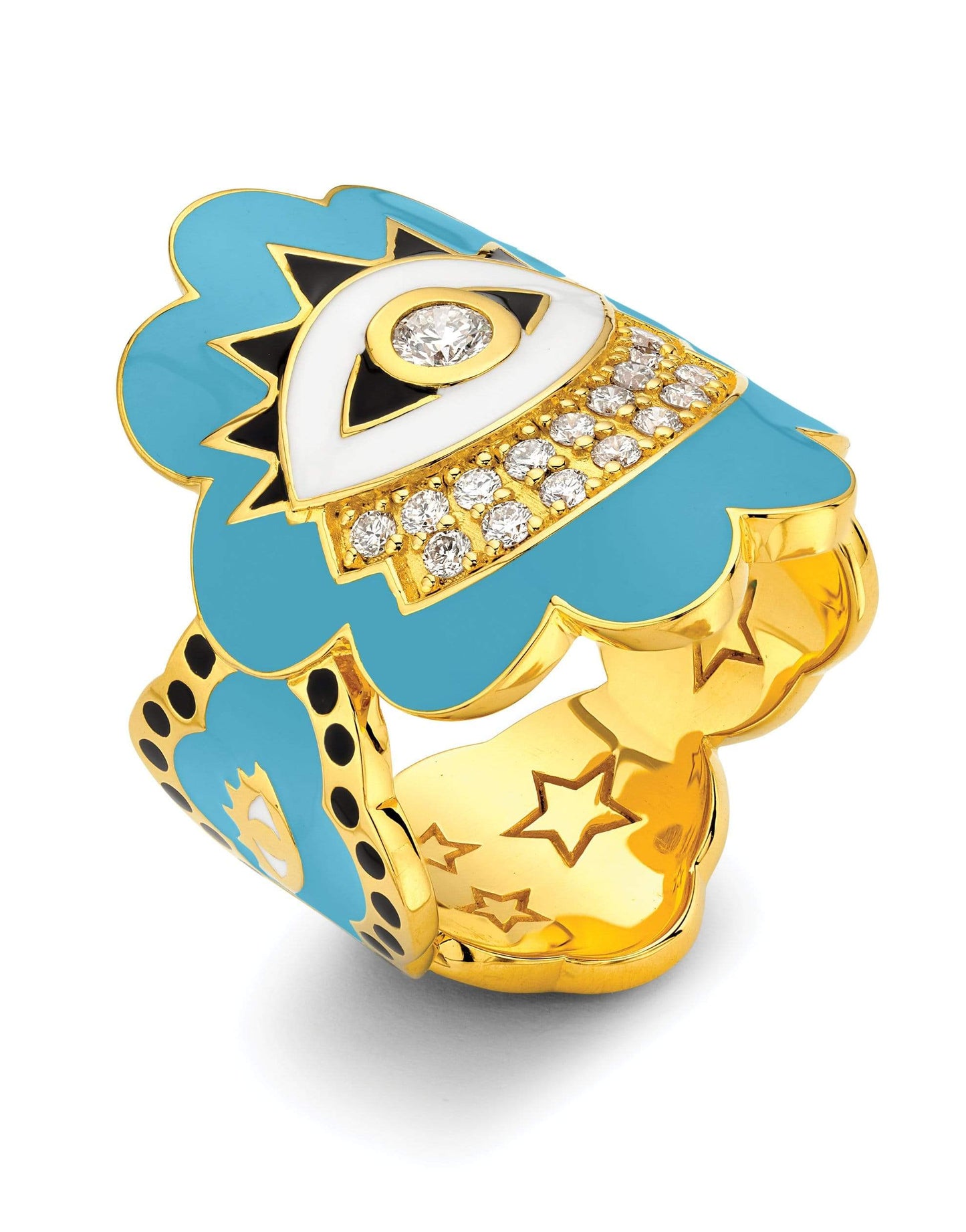 BUDDHA MAMA-Sky Blue Scalloped Evil Eye Ring-YELLOW GOLD