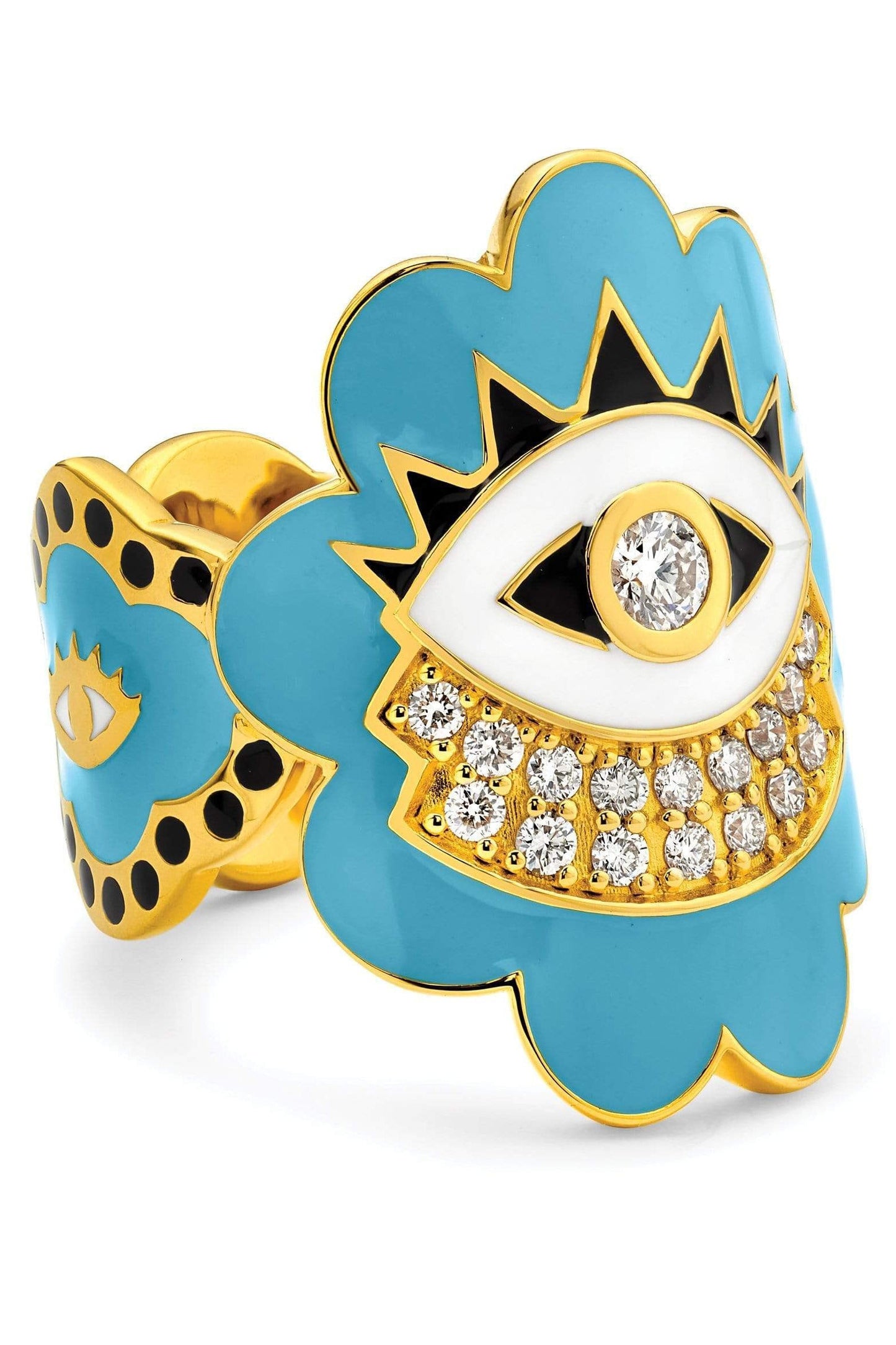 BUDDHA MAMA-Sky Blue Scalloped Evil Eye Ring-YELLOW GOLD