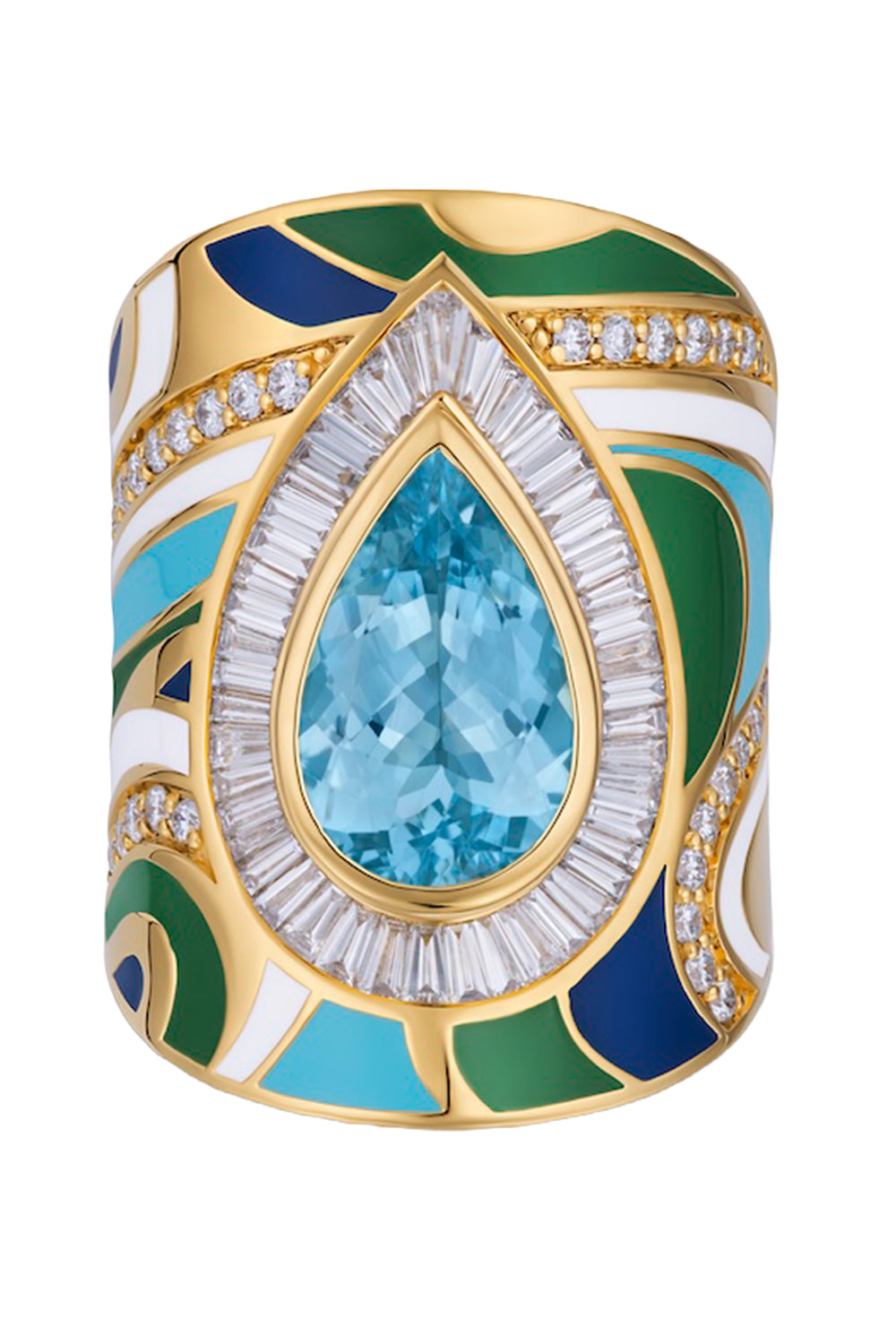 Aquamarine Diamond Aspen Swirl Enamel Ring-YELLOW GOLD-8-JEWELRYFINE JEWELRING-BUDDHA MAMA