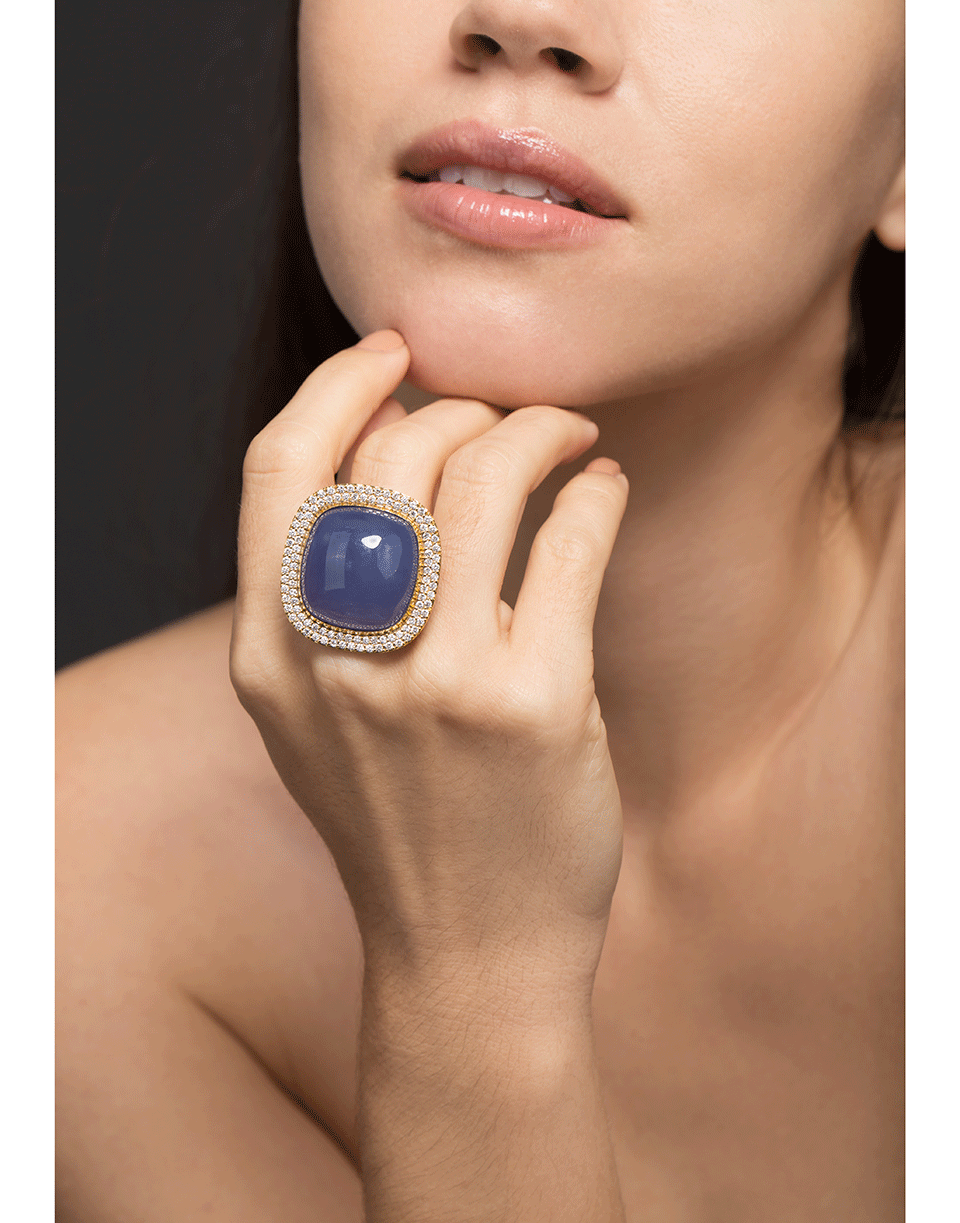 BUDDHA MAMA-Blue Chalcedony Enamel Ring-YELLOW GOLD