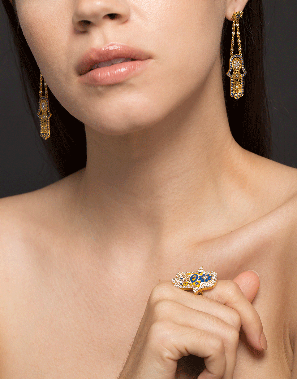 BUDDHA MAMA-White Enamel Hamsa Ring-YELLOW GOLD
